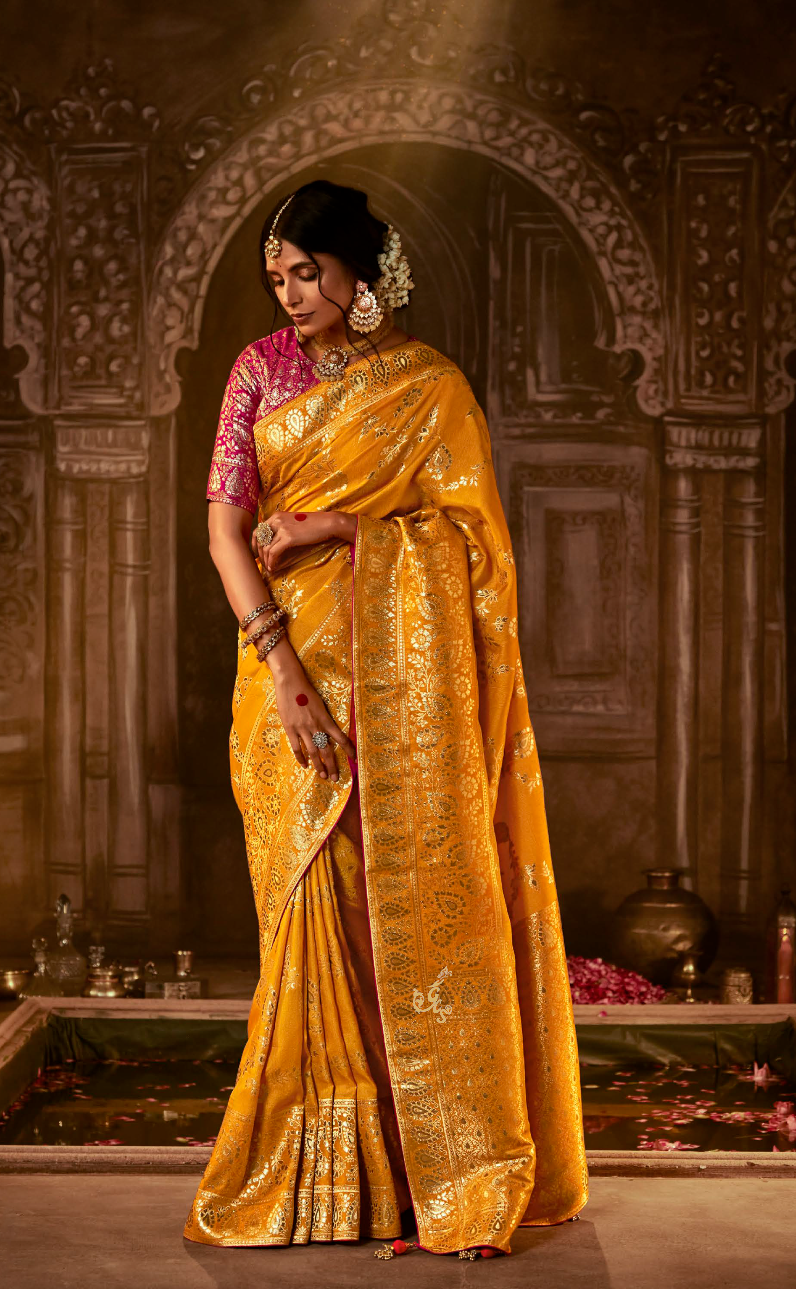 Mustard Saree In Banarasi Vegan Muga Silk