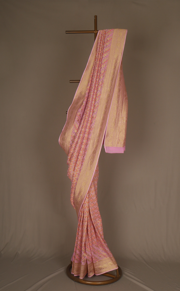 Pastle Pink Khaddi Vegan Georgette Bandhani