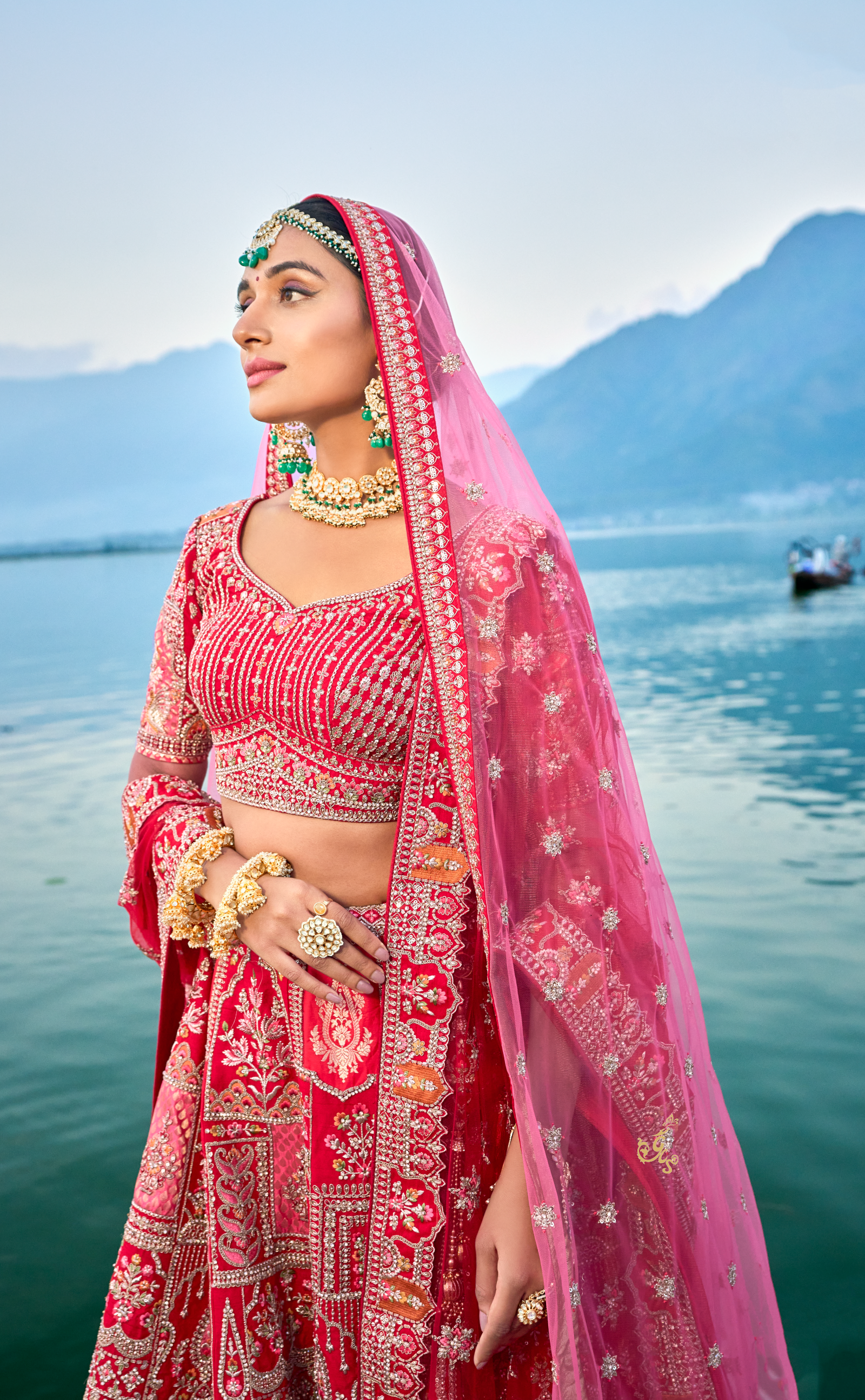 Red Embroidered Bridal Lehenga In Vegan Raw Silk