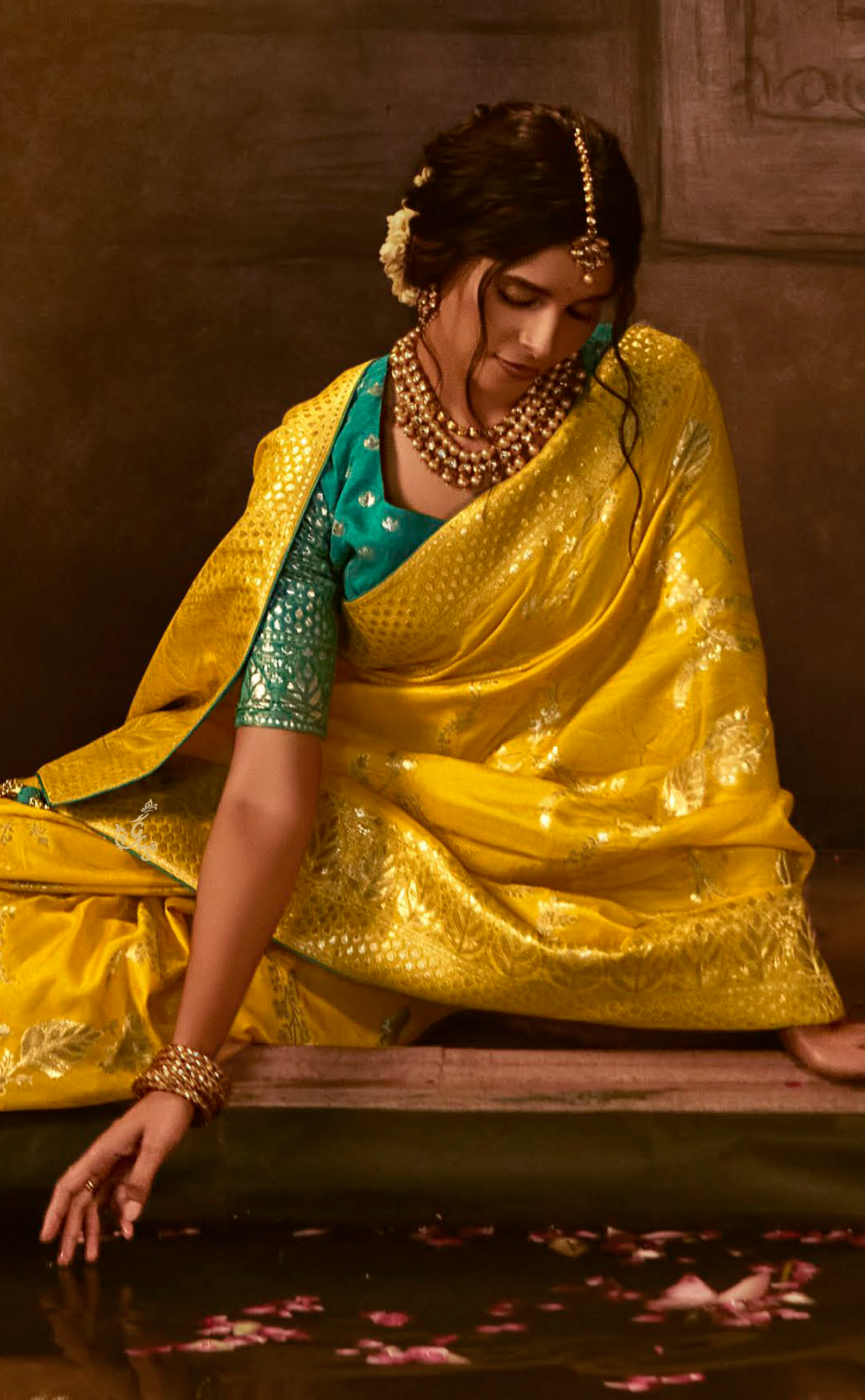 Burnt Yellow Saree In Banarasi Vegan Muga Silk