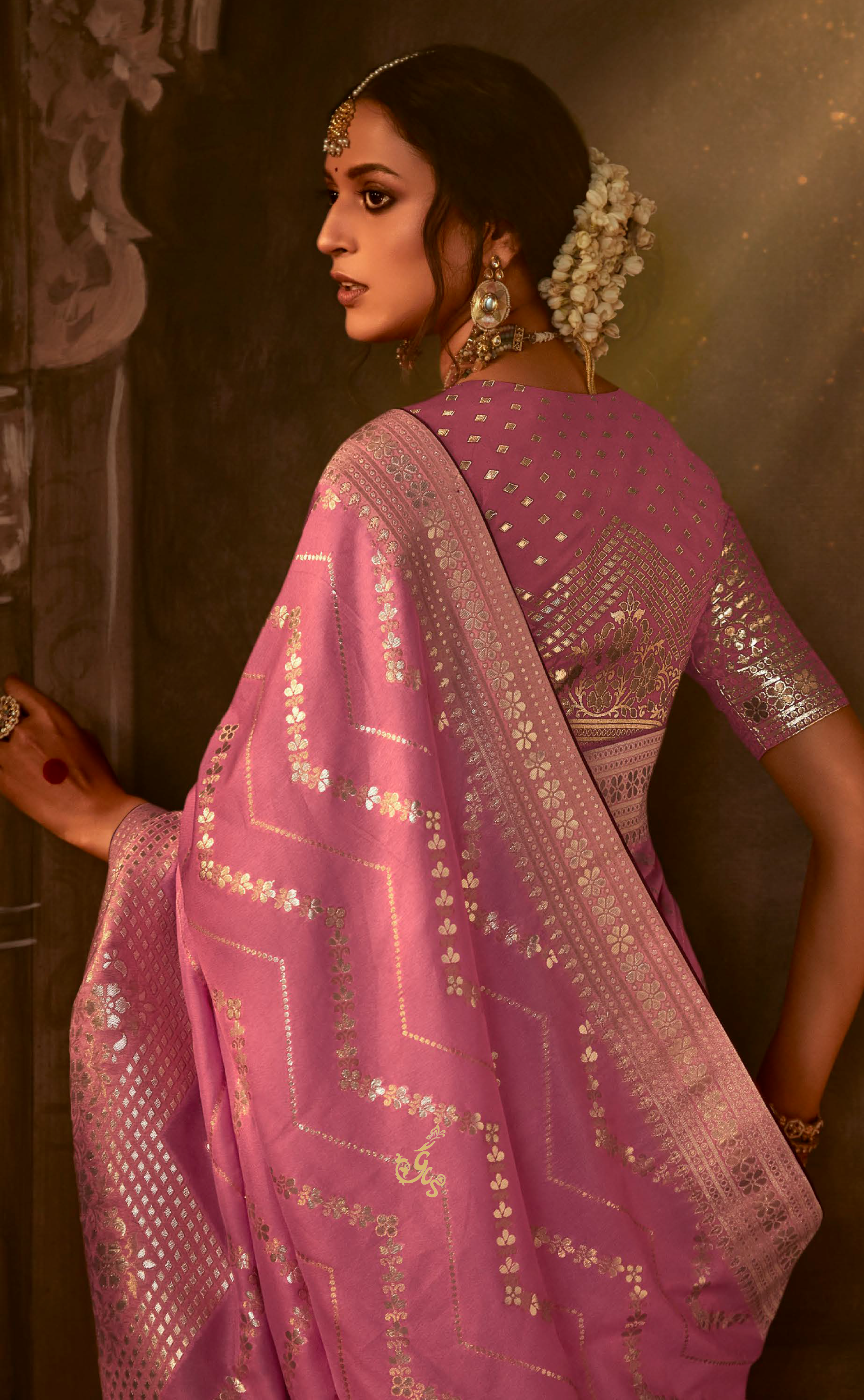 Tulip Pink Saree In Banarasi Vegan Muga Silk