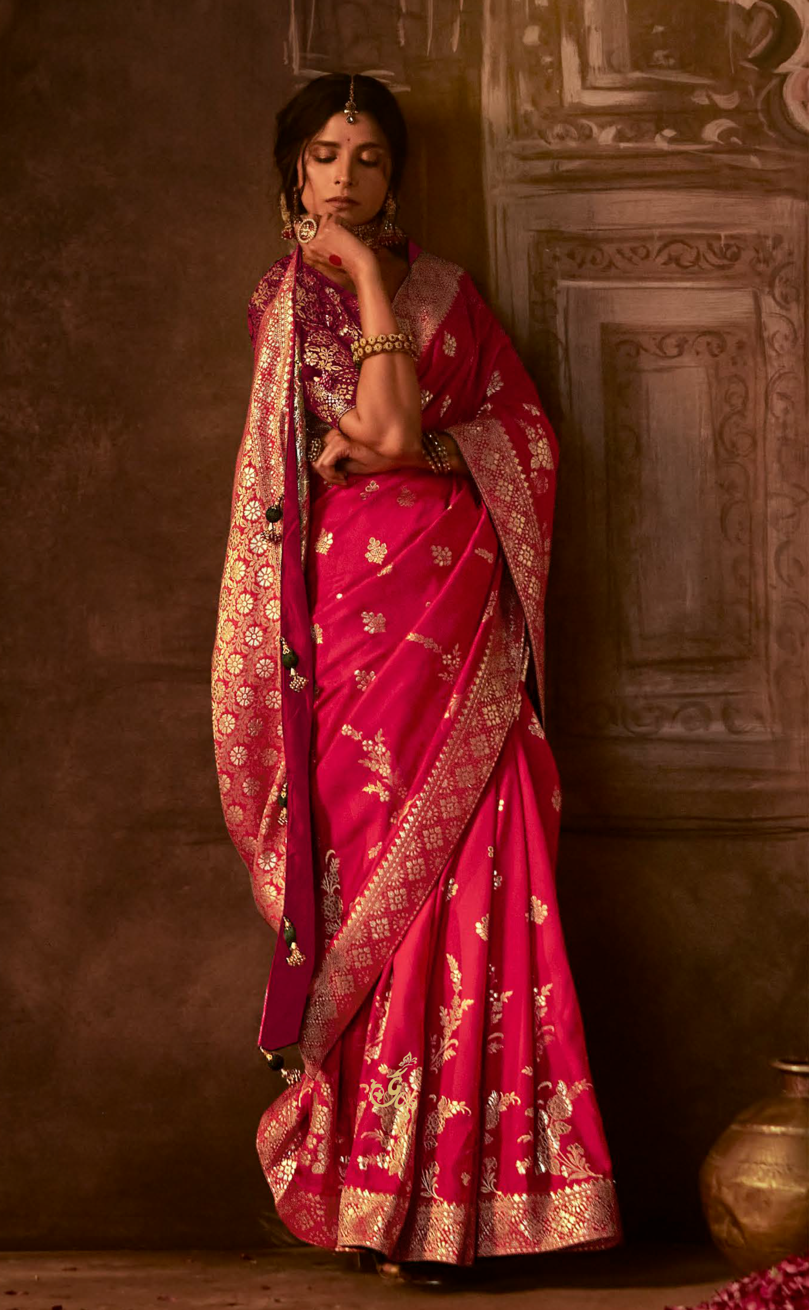 Raspberry Saree In Banarasi Vegan Muga Silk