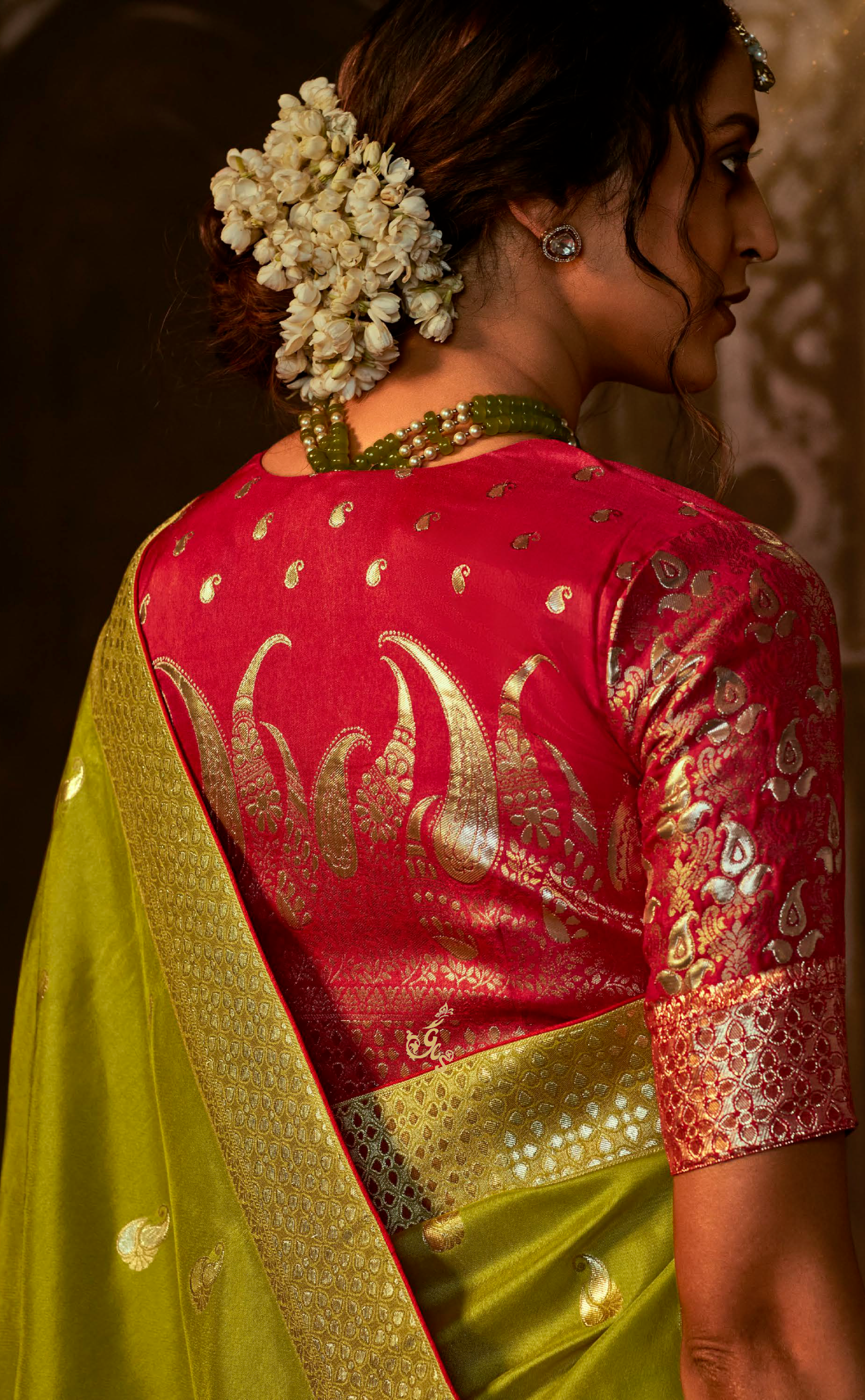 Brown Yellow Saree In Banarasi Vegan Muga Silk