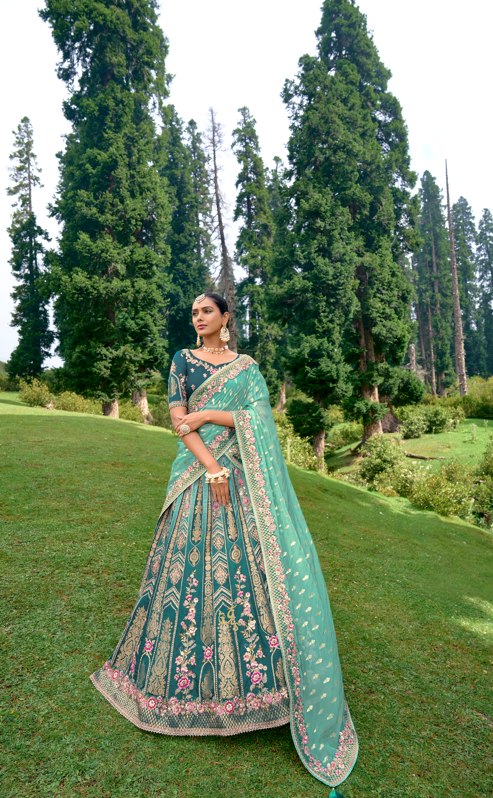 Blue Shaded Embroidered Lehenga In Banarasi Vegan Raw Silk