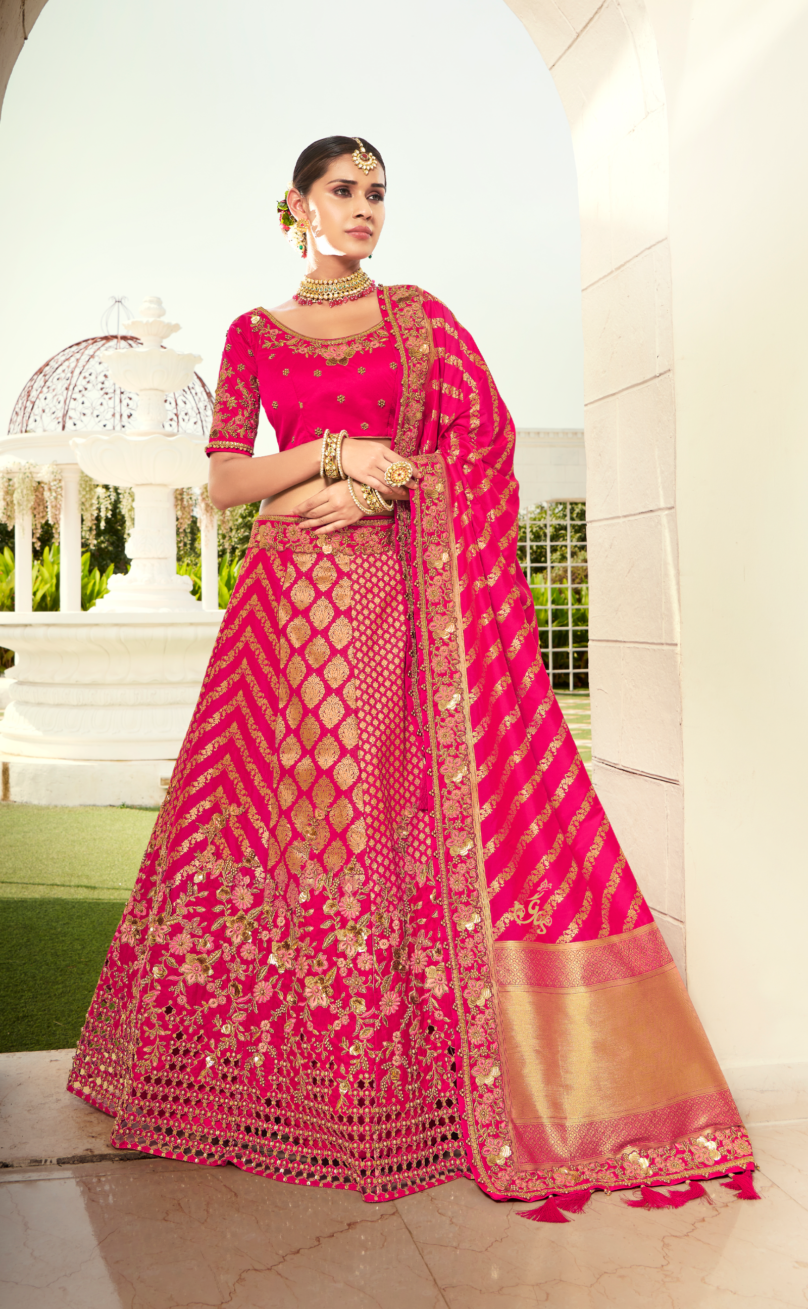 Rani Embroidered Lehenga In Banarasi Vegan Silk