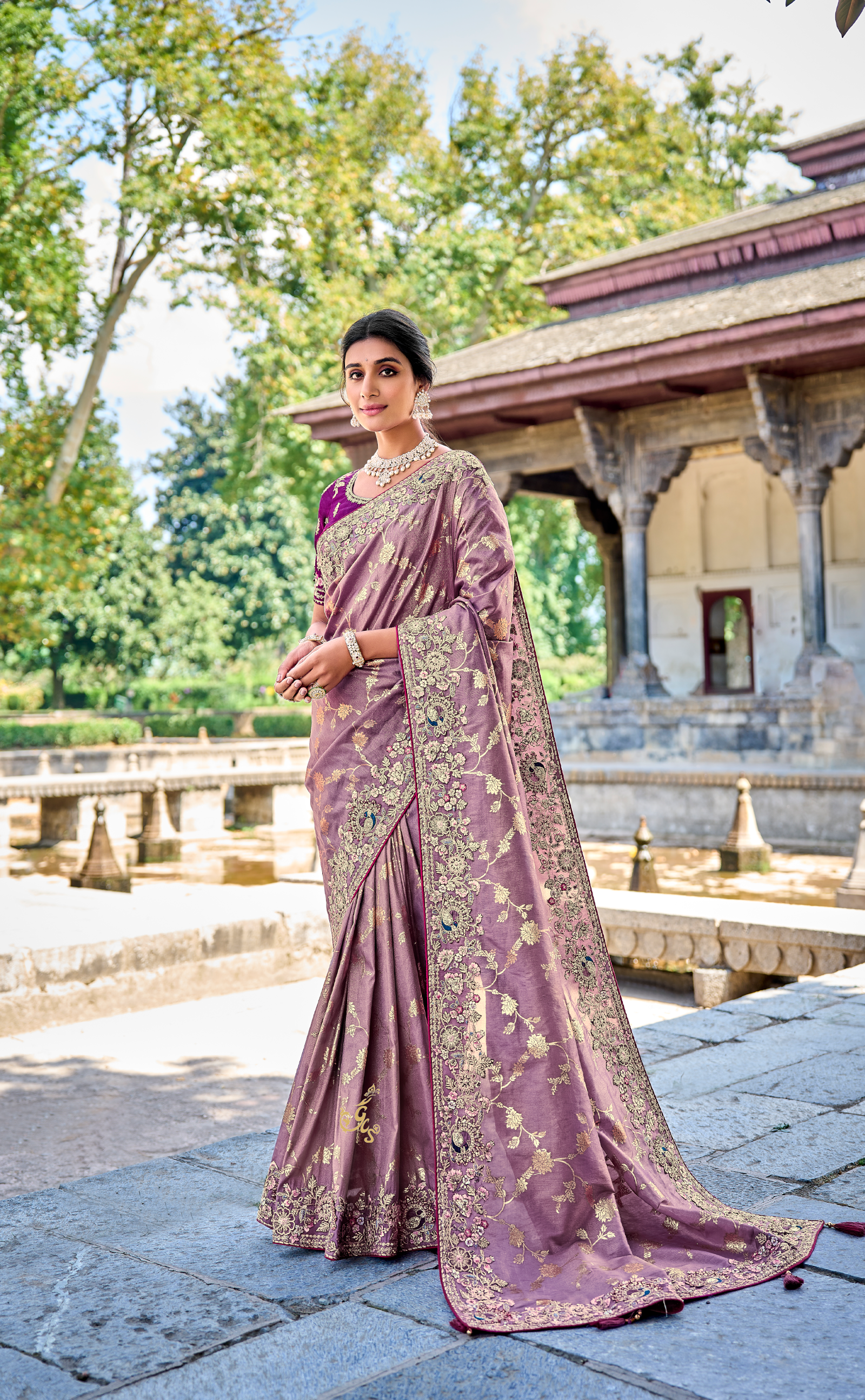 Bouquet Embroidered Saree In Banarasi Vegan Tissue Silk