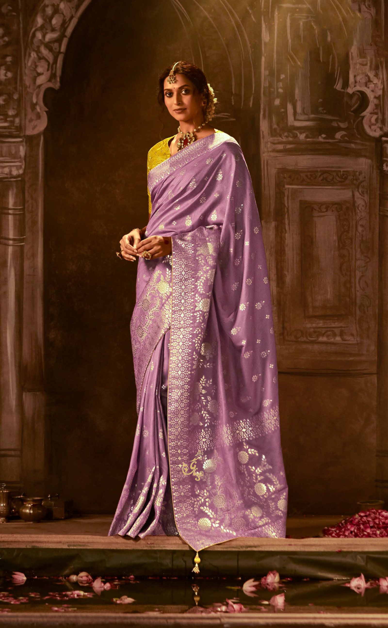 Light Plum Saree In Banarasi Vegan Muga Silk