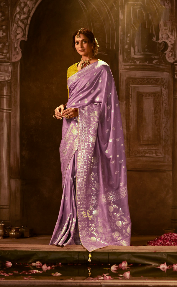 Light Plum Saree In Banarasi Vegan Muga Silk