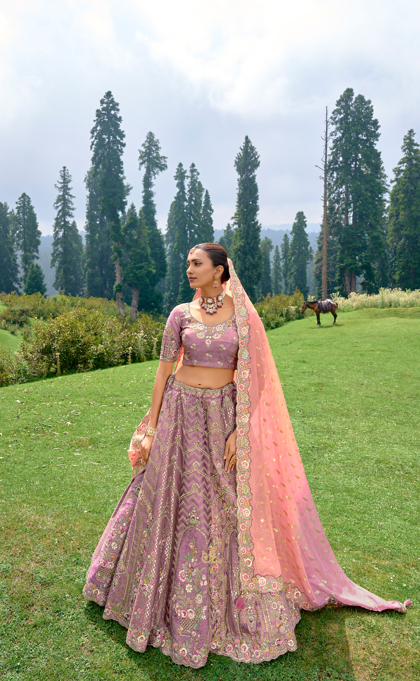 Bouquet Embroidered Lehenga In Banarasi Vegan Raw Silk