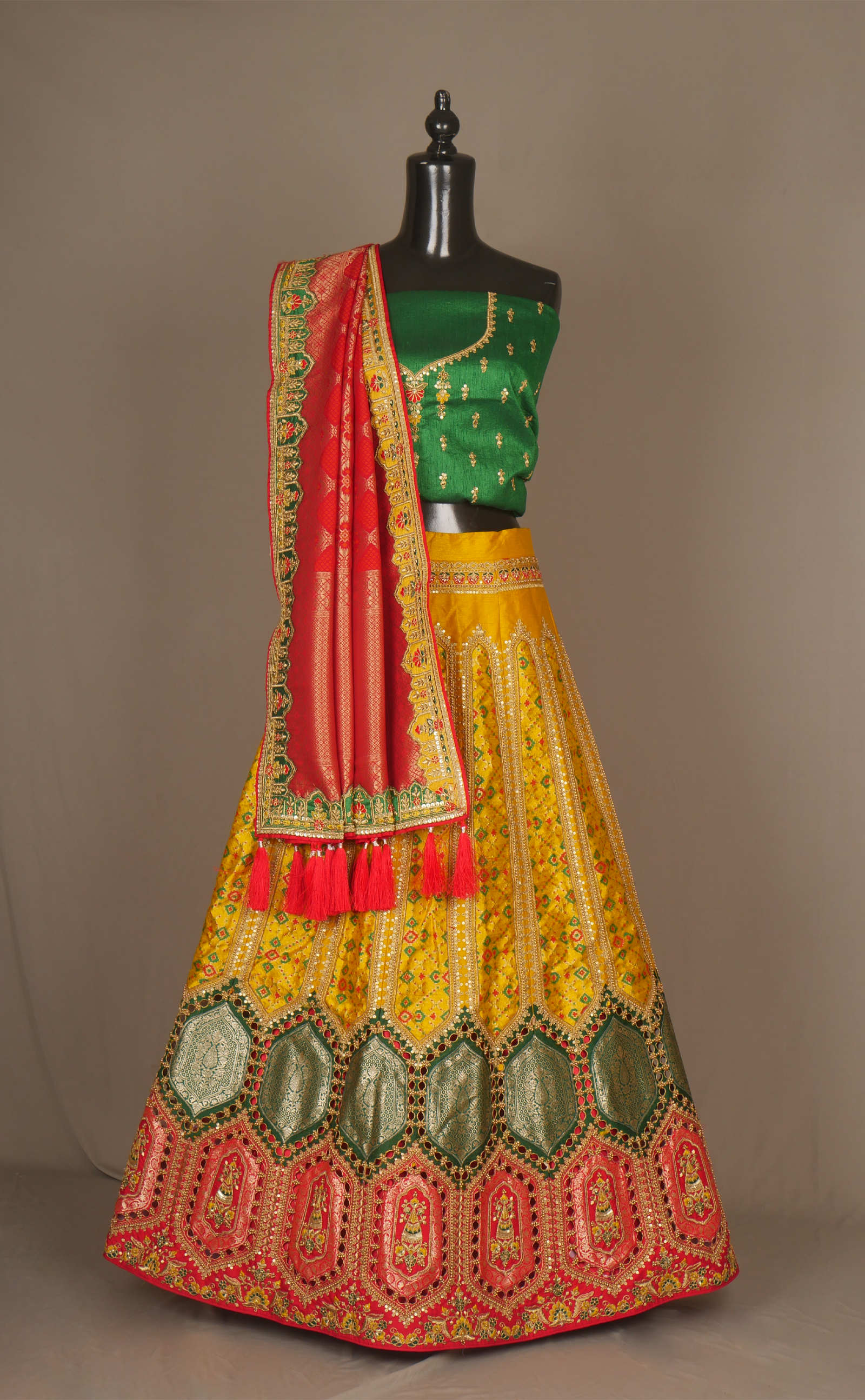 Vegan Silk Banarasi Patola Semi-Stitched Lehenga