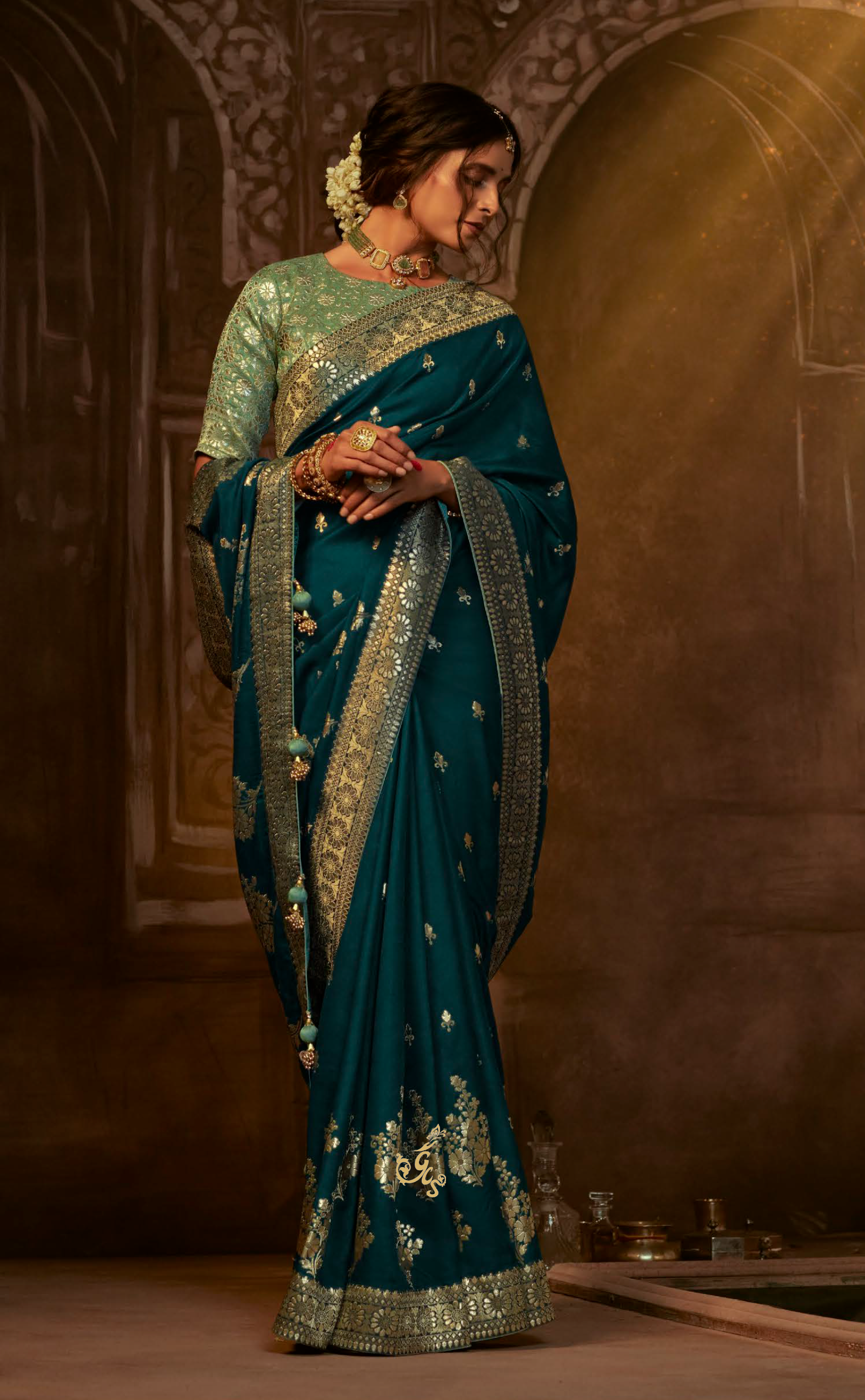 Blue Dianne Saree In Banarasi Vegan Muga Silk