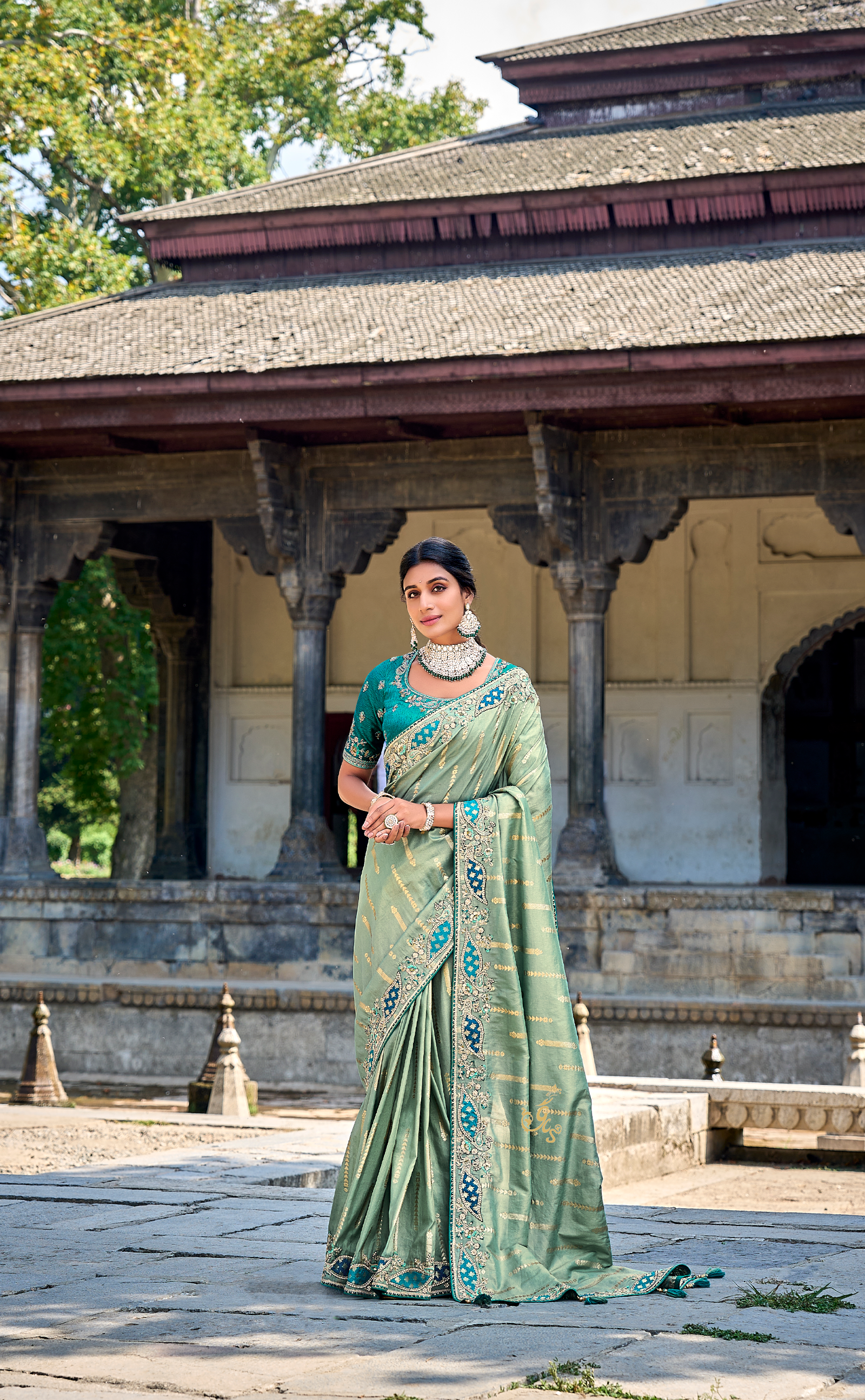 Laurel Embroidered Saree In Banarasi Vegan Tissue Silk