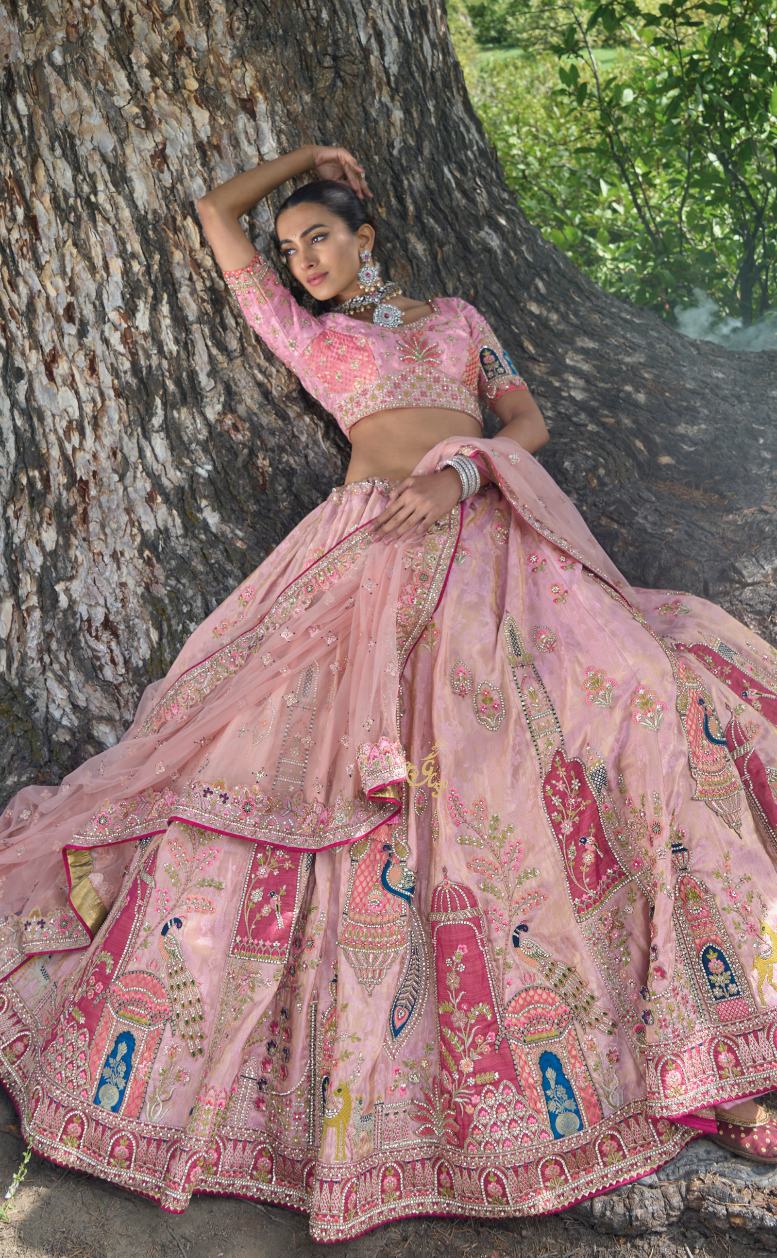 Light Pink Embroidered Lehenga In Vegan Soft Tissue