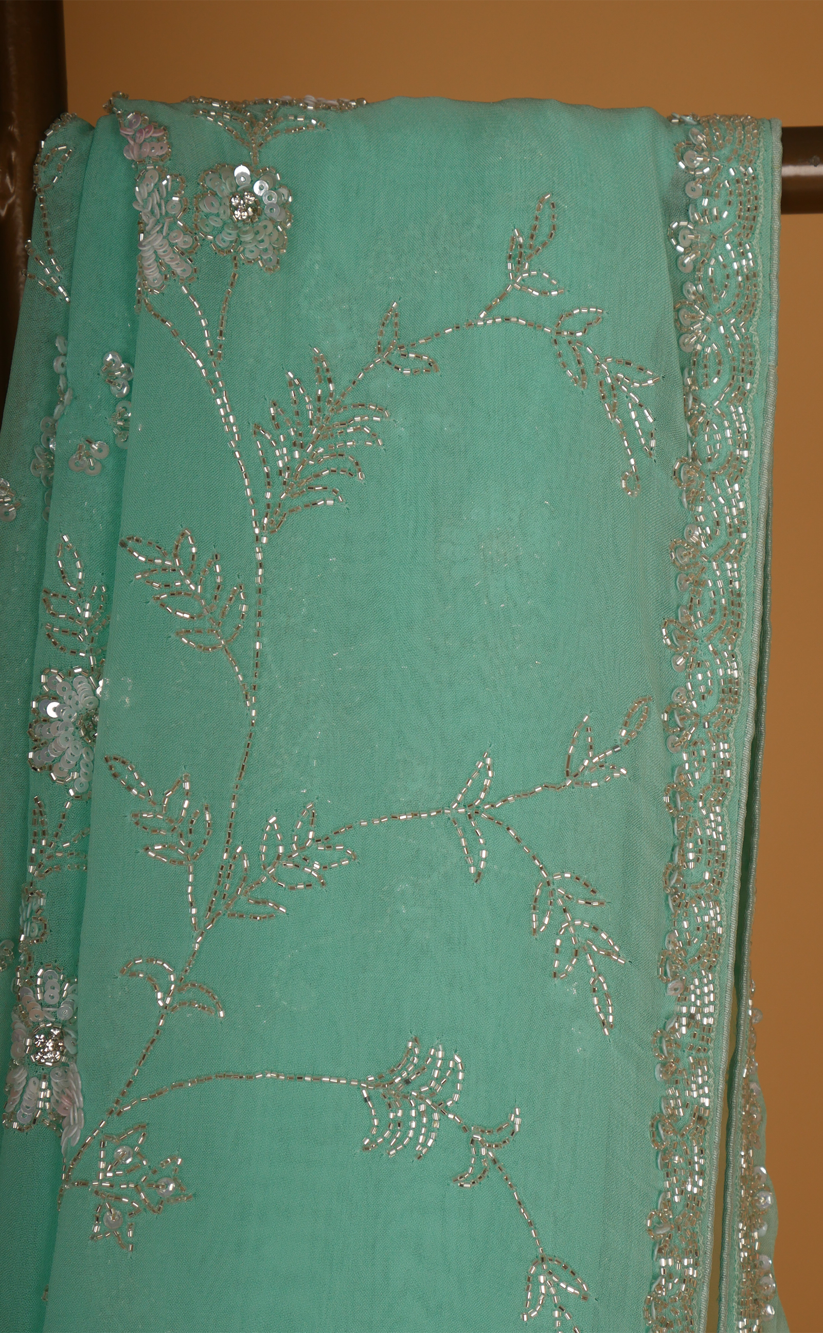 Sea Green Hand Jaal Embroidery Saree In Vegan Georgette