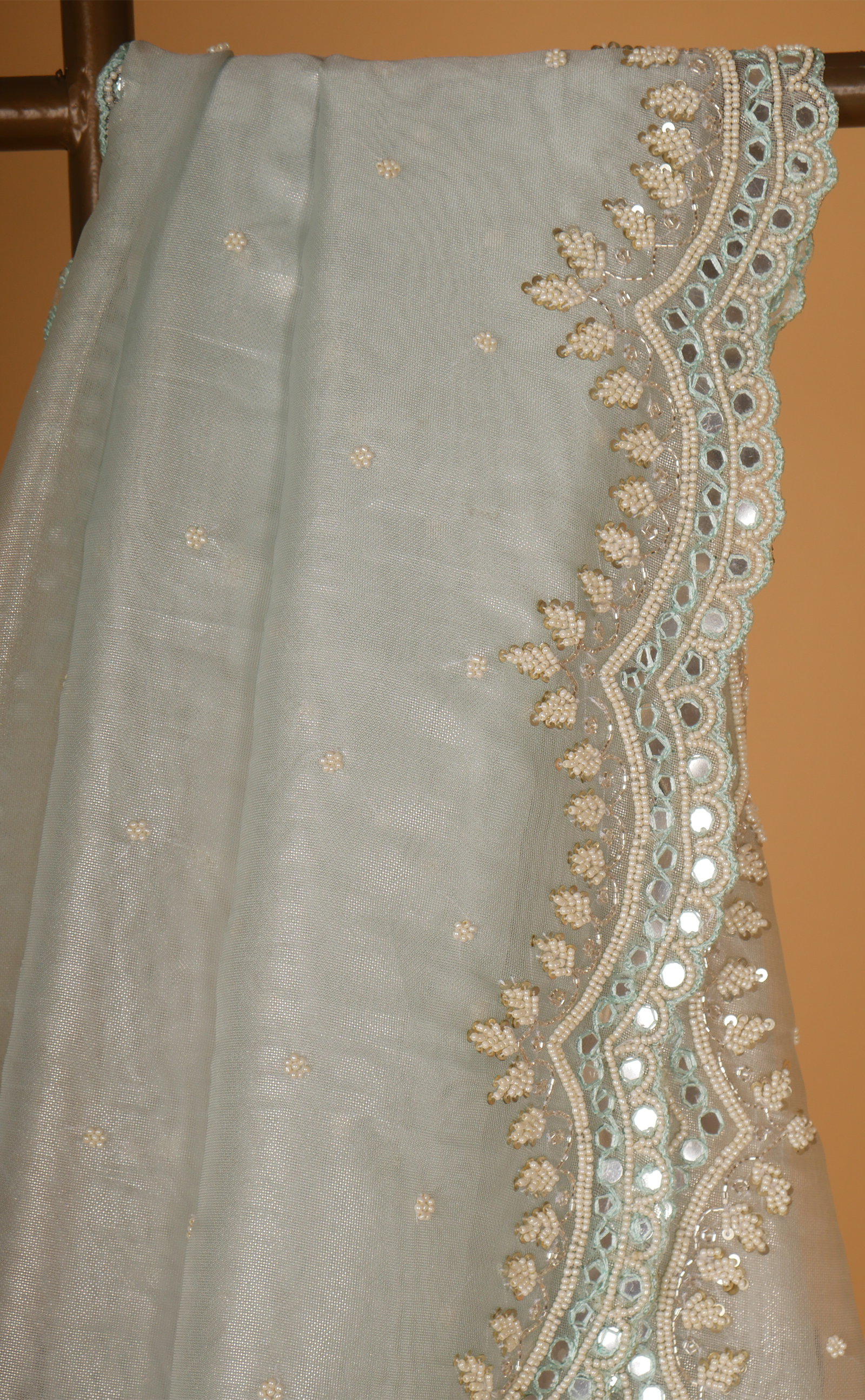 Blue Hand Embroidery Saree In Vegan Organza