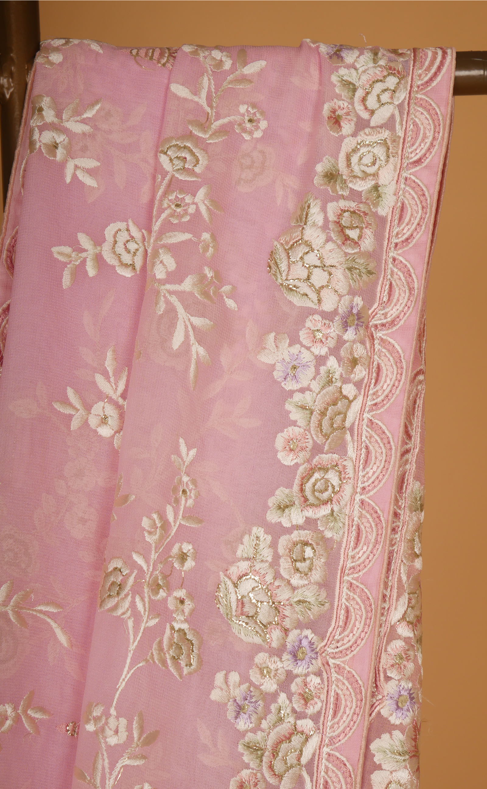 Pink Shaded Parsi Jaal Embroidery Saree In Vegan Georgette