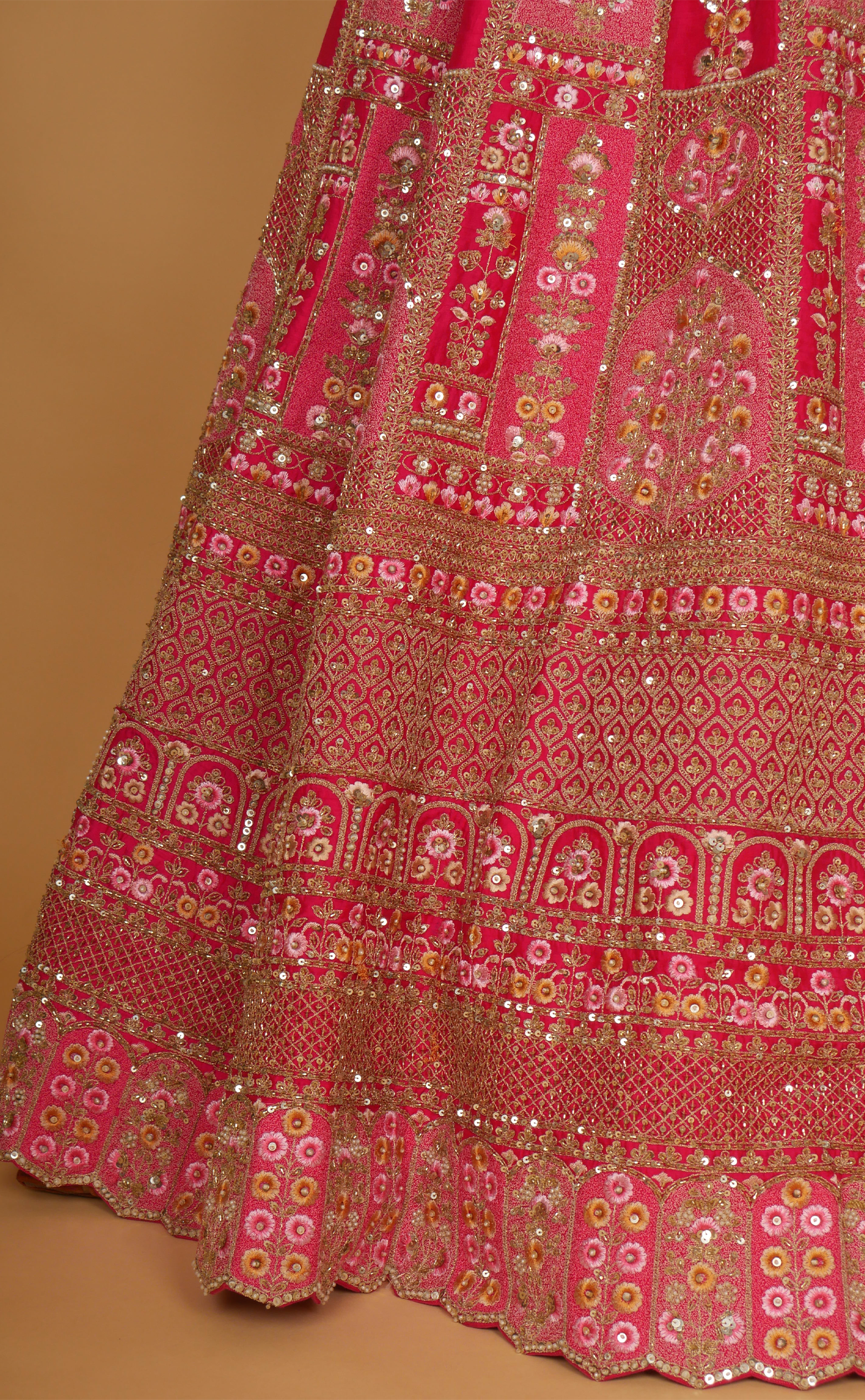 Rani Mix Embroidery Bridal Lehenga In Vegan Raw Silk