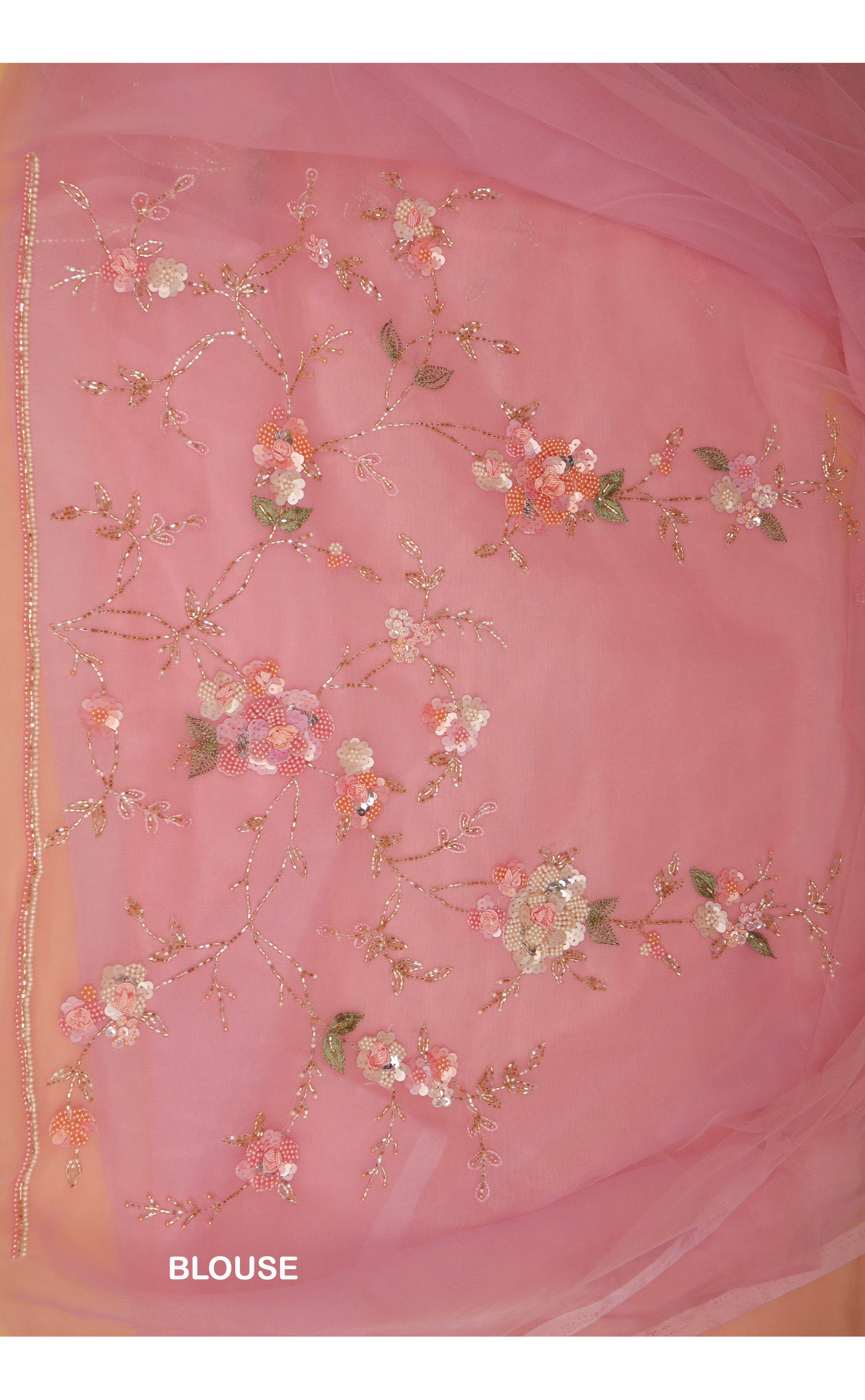 Ice Pink Hand Embroidery Saree In Vegan Soft Organza