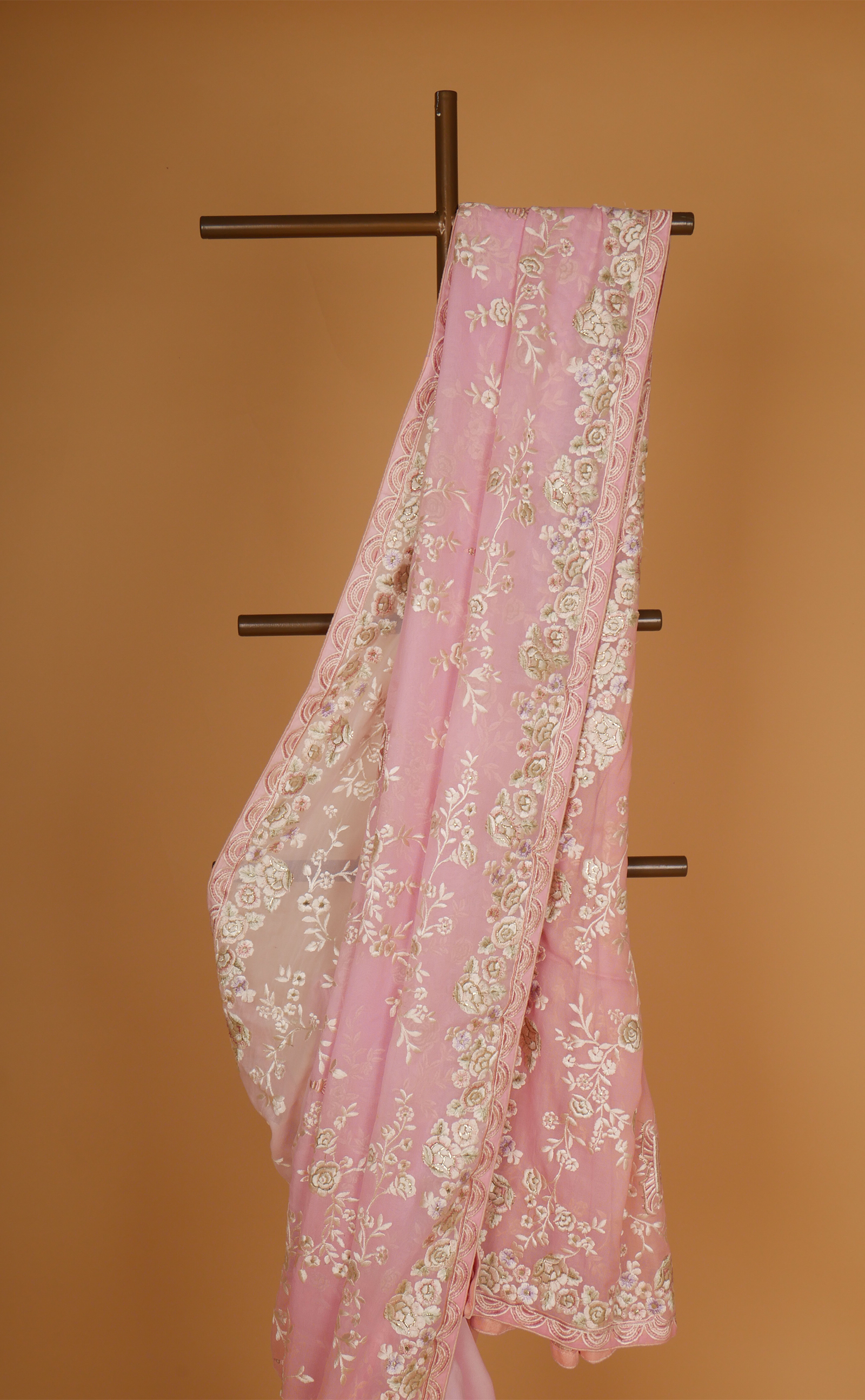 Pink Shaded Parsi Jaal Embroidery Saree In Vegan Georgette