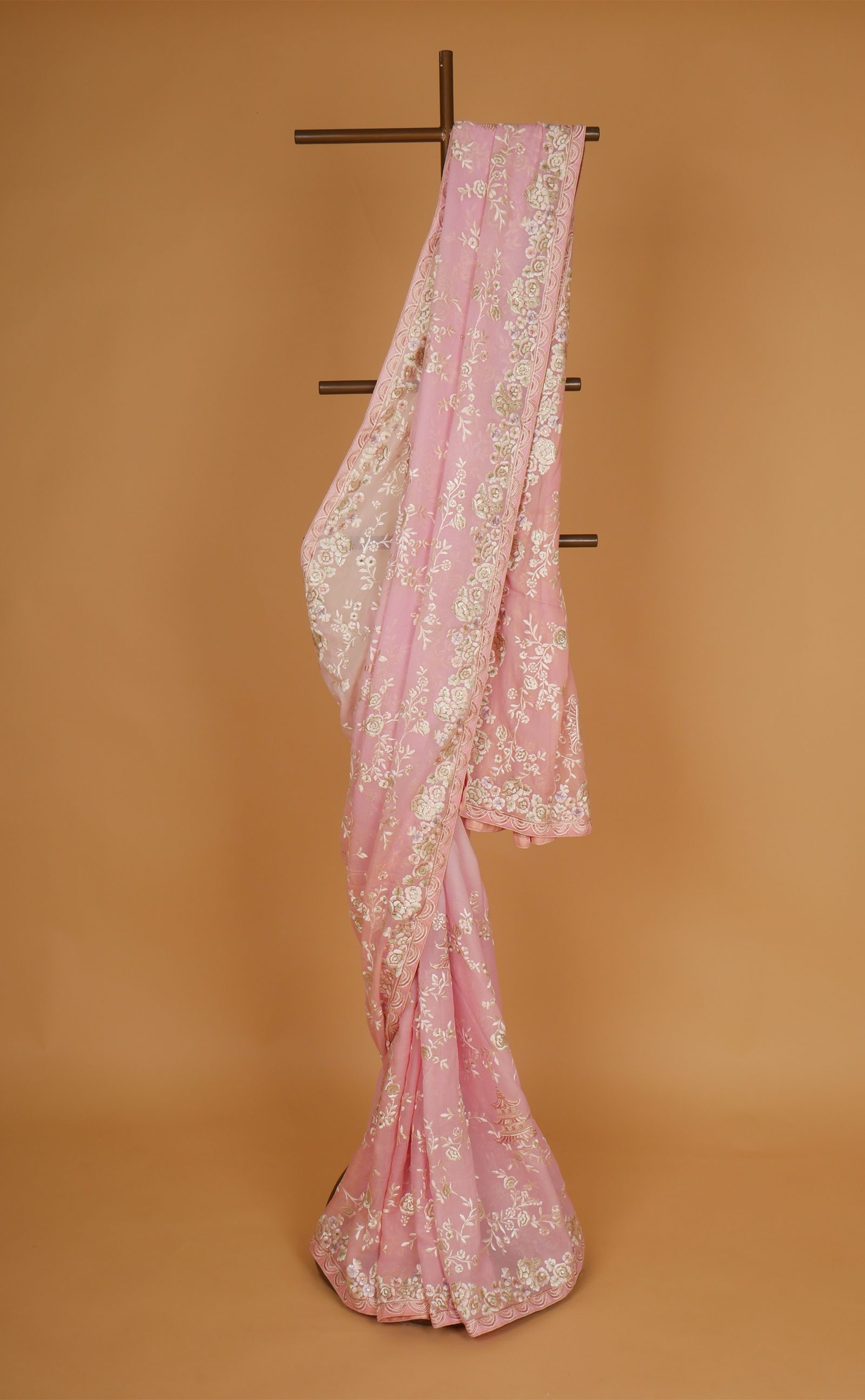 Pink Shaded Parsi Jaal Embroidery Saree In Vegan Georgette