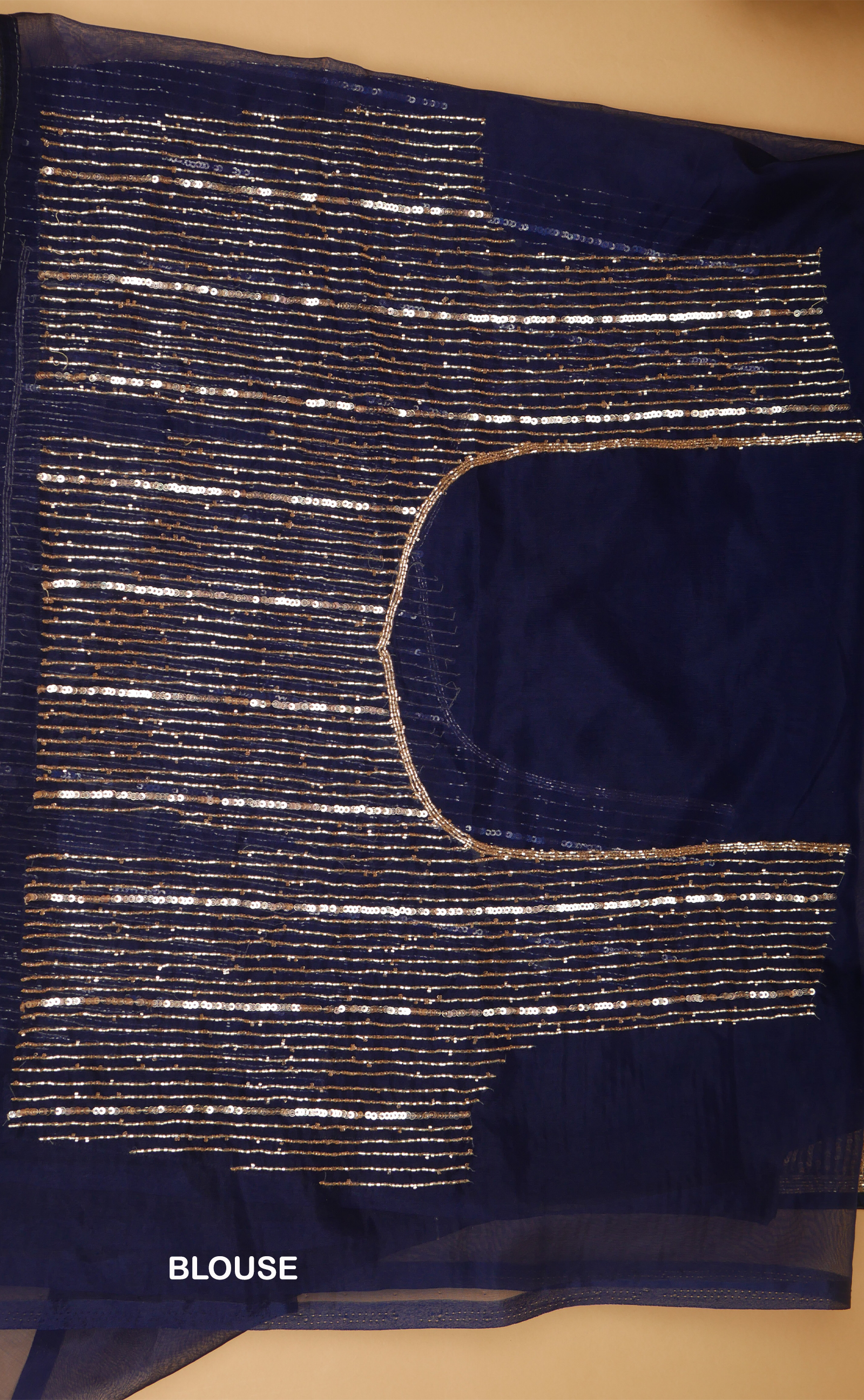 Navy Blue Hand Embroidery Saree In Vegan Soft Organza