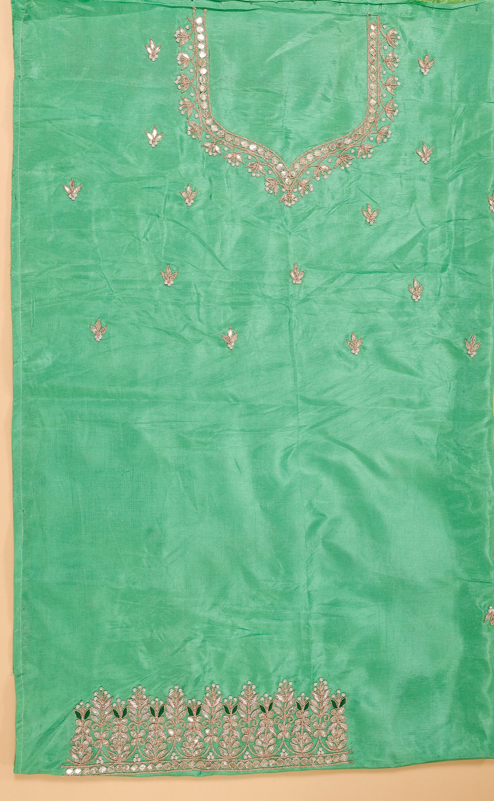 Parrot Green Hand Embroidery Bridal Saree In Vegan Organza