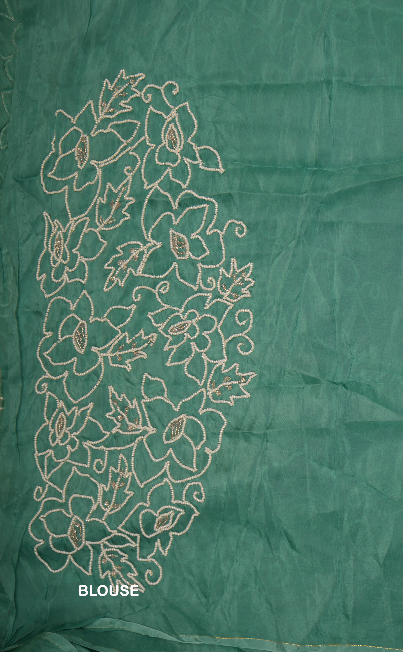 Sea Green Hand Embroidery Saree In Vegan Soft Organza