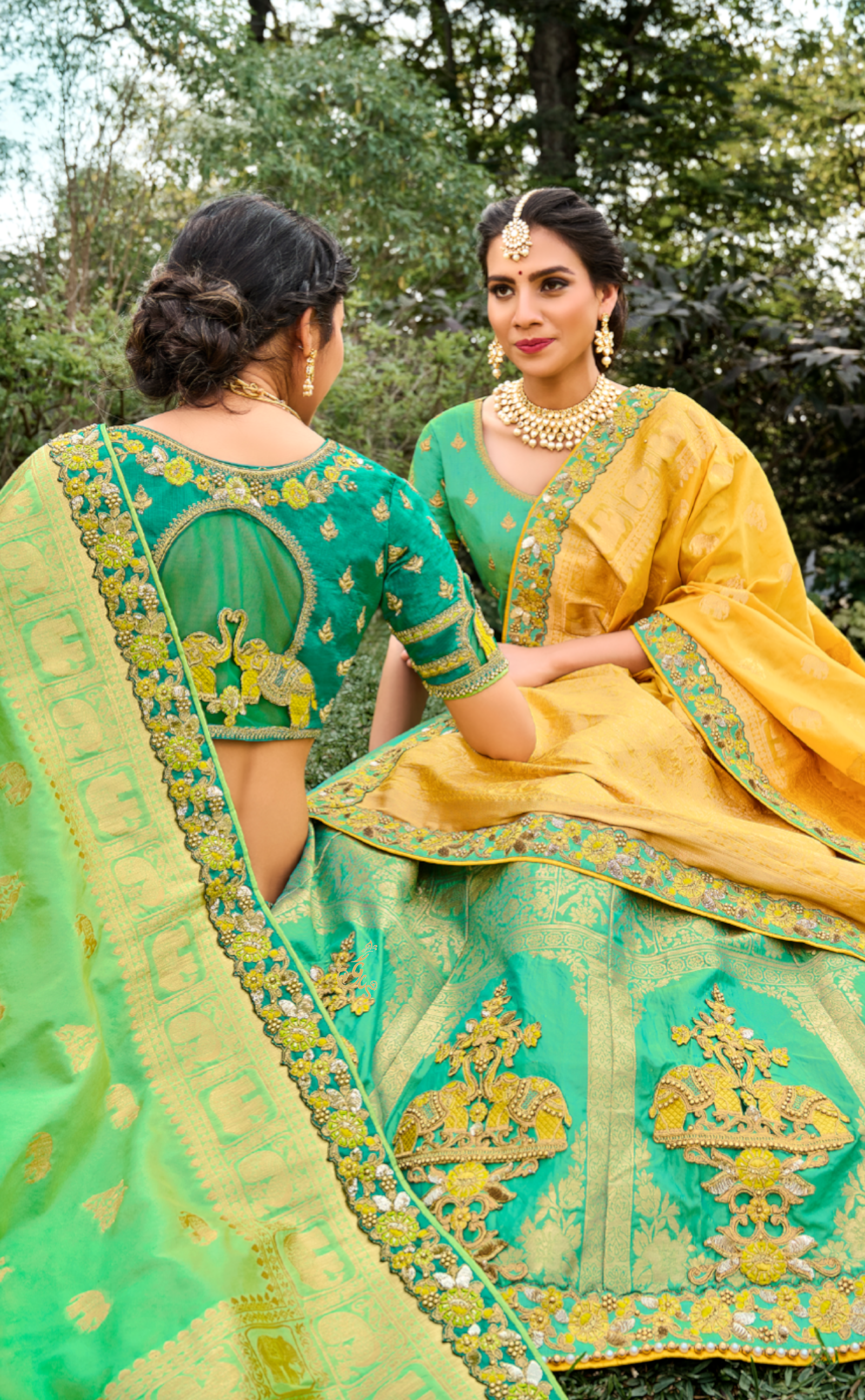 Sea Green Embroidered Lehenga In Banarasi Vegan Silk