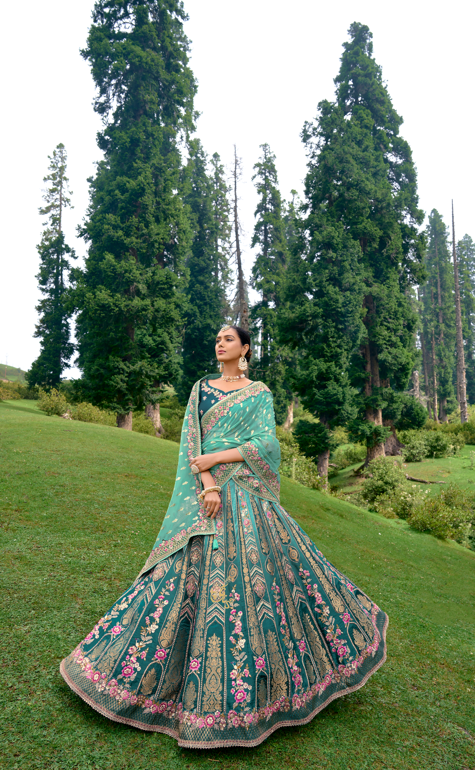 Blue Shaded Embroidered Lehenga In Banarasi Vegan Raw Silk