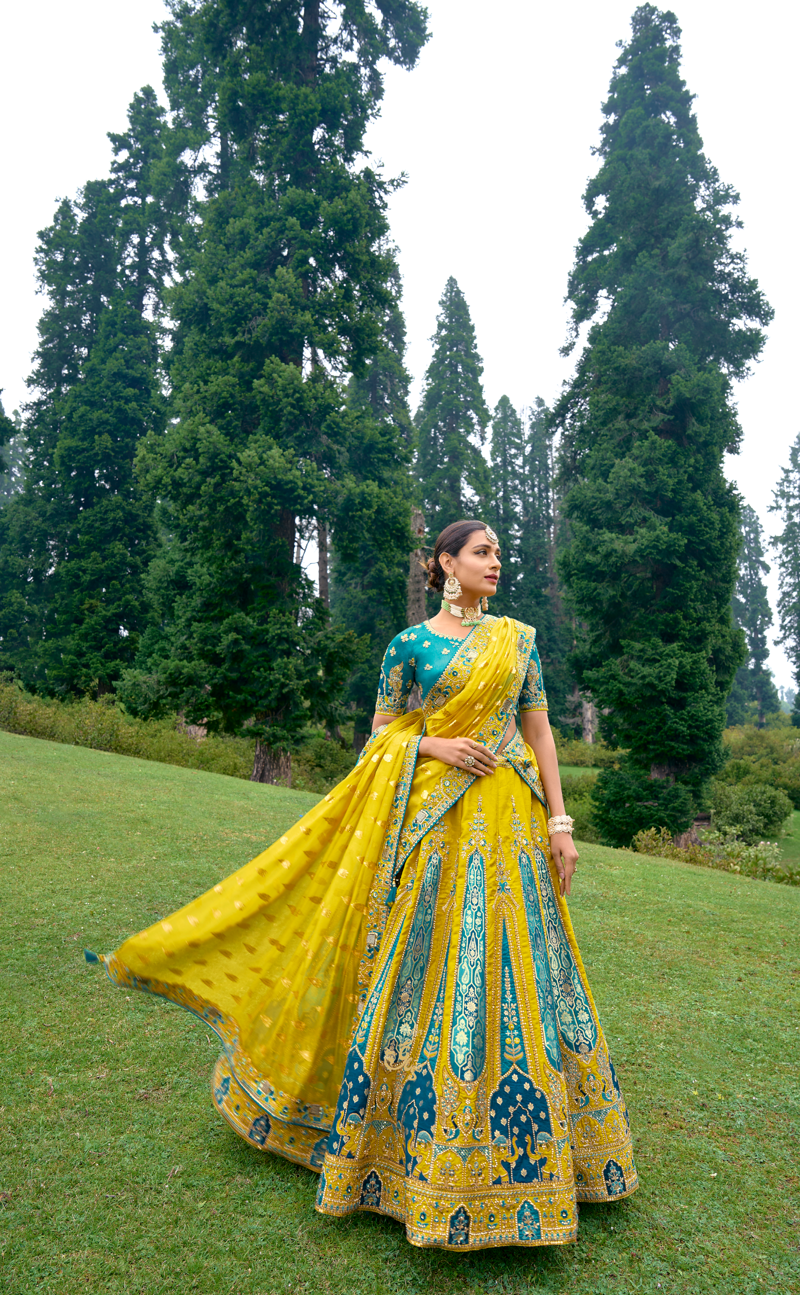 Mustard Embroidered Lehenga In Banarasi Vegan Raw Silk