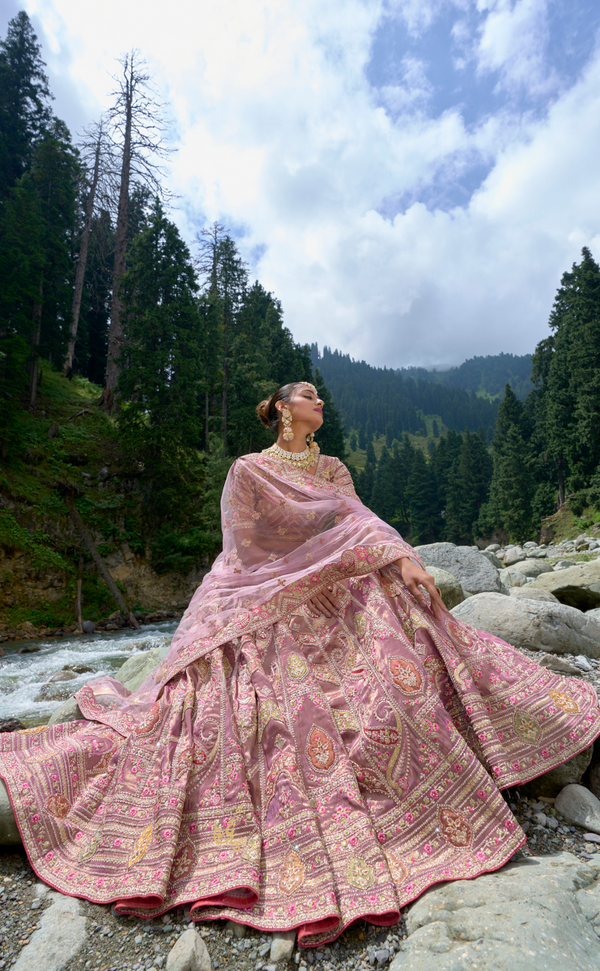 Lavender Embroidered Lehenga In Vegan Soft Tissue