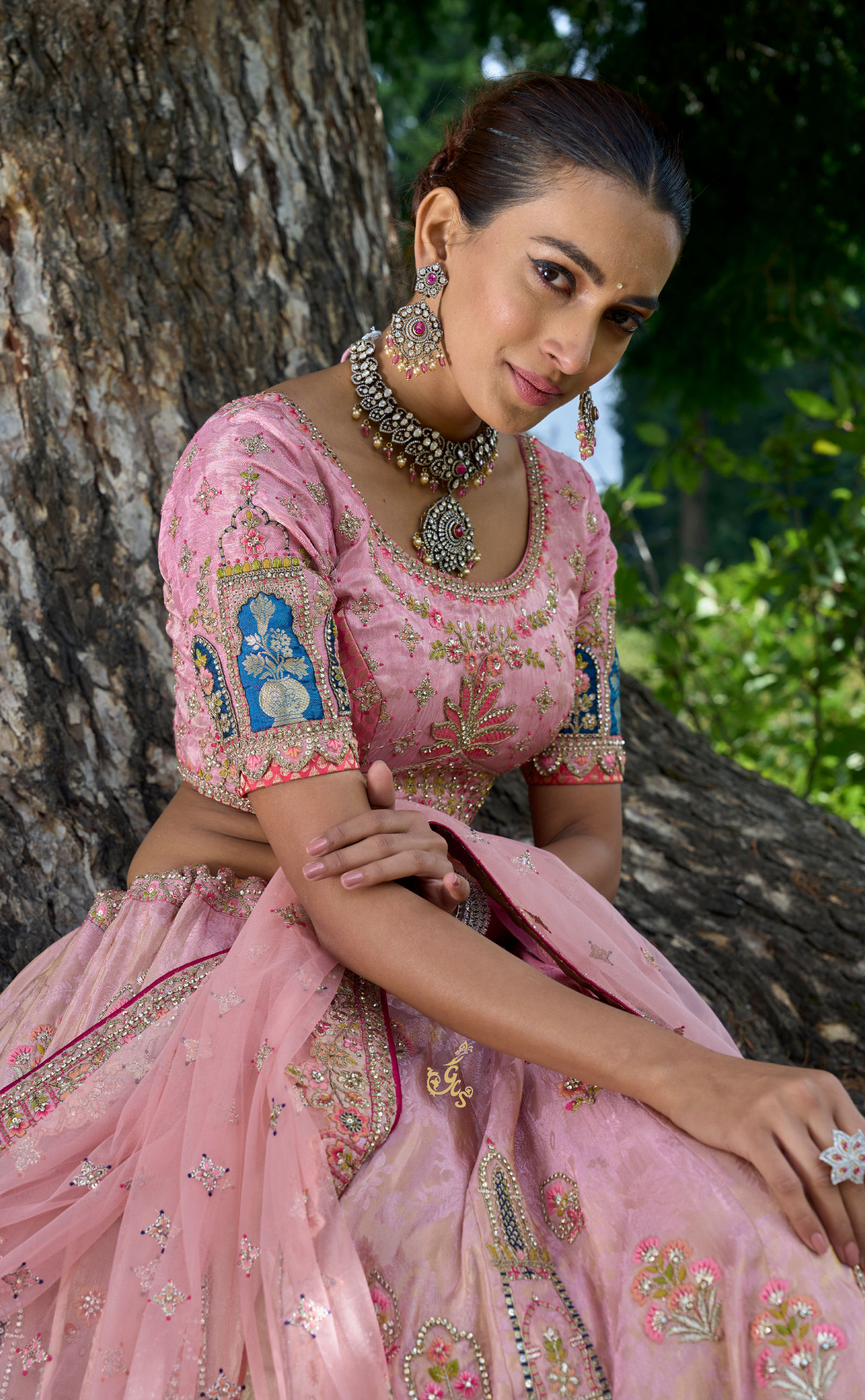 Light Pink Embroidered Lehenga In Vegan Soft Tissue