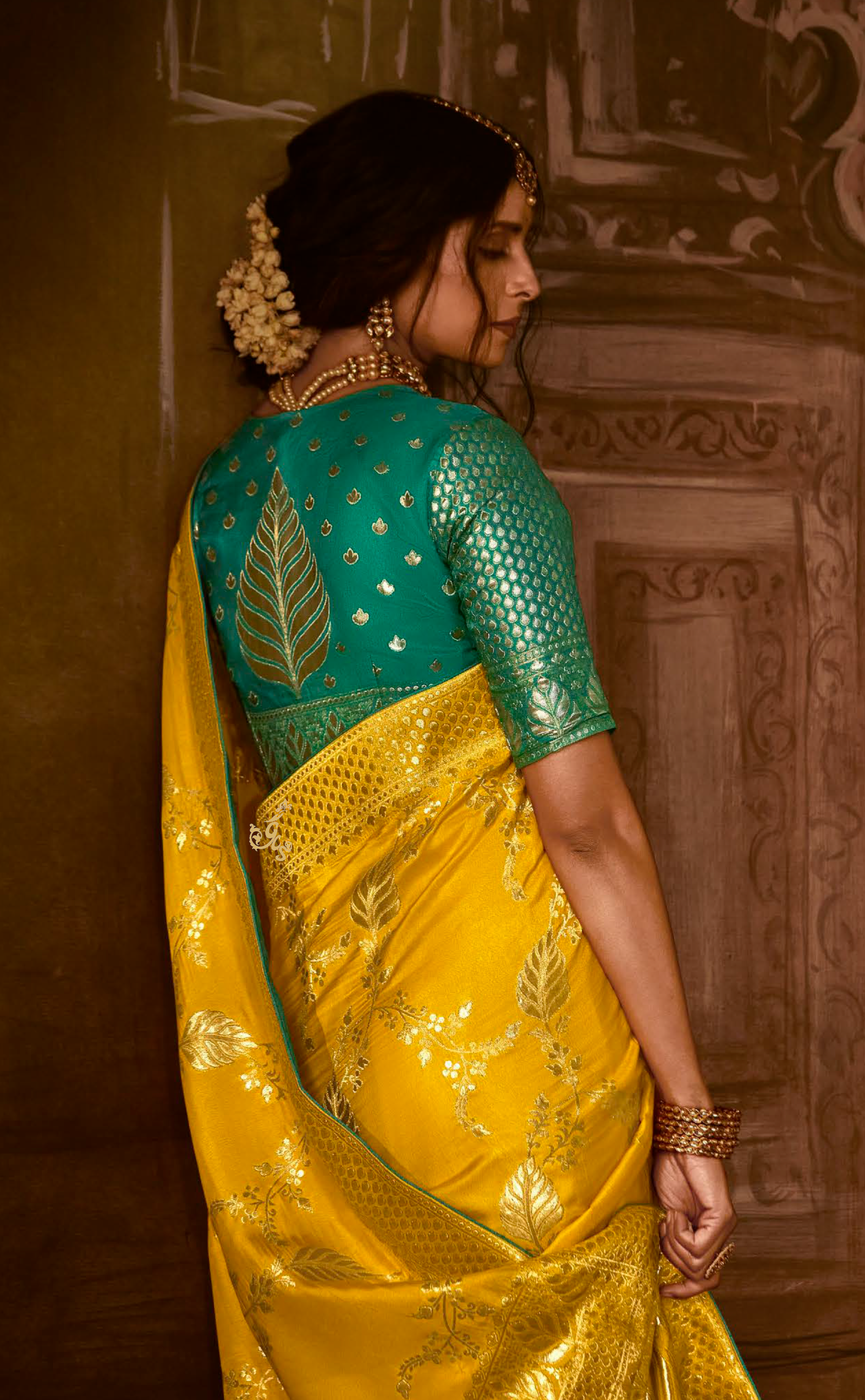 Burnt Yellow Saree In Banarasi Vegan Muga Silk