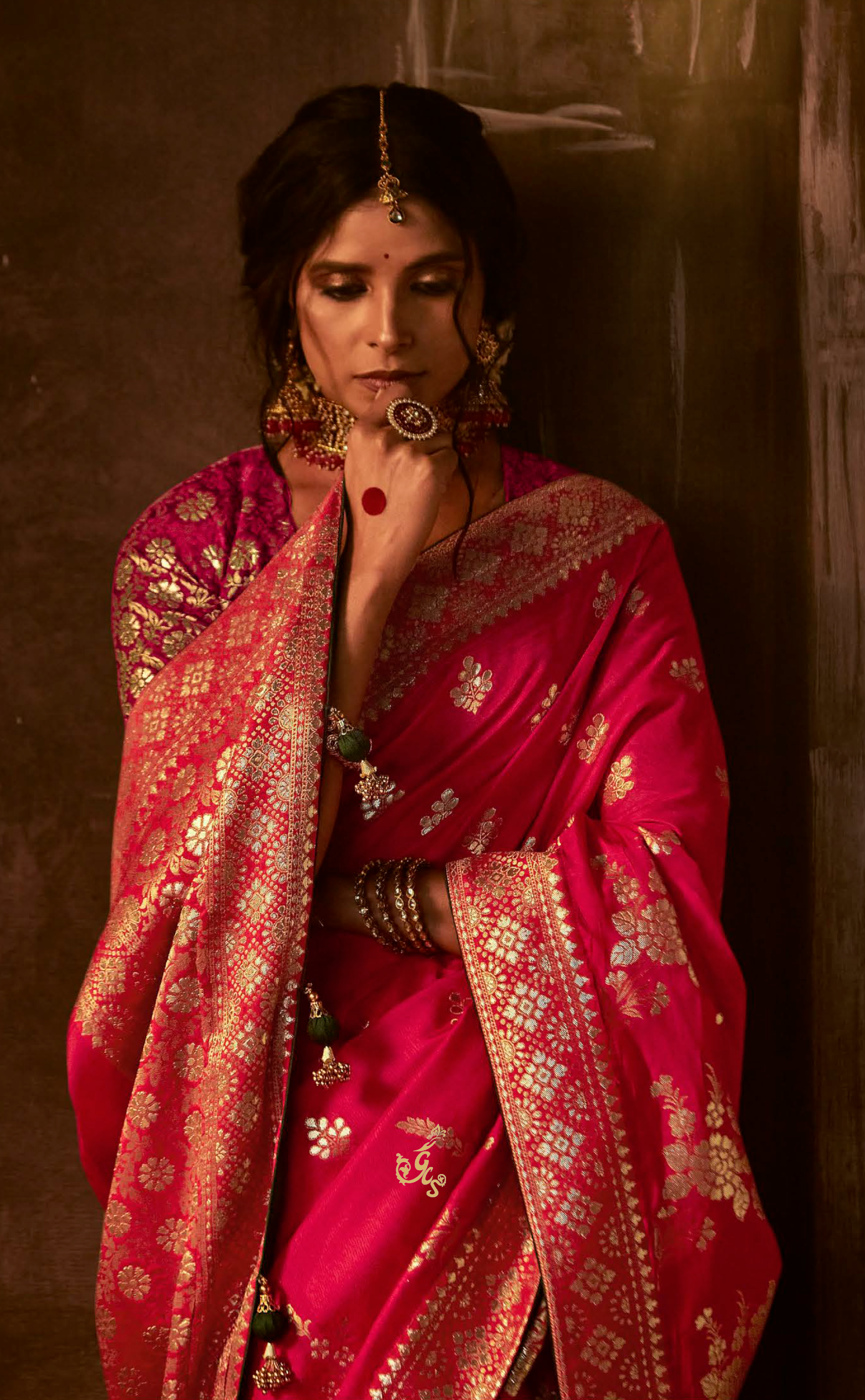 Raspberry Saree In Banarasi Vegan Muga Silk