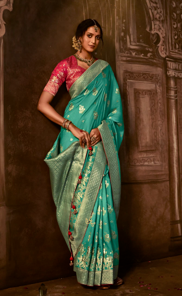 Mint Saree In Banarasi Vegan Muga Silk