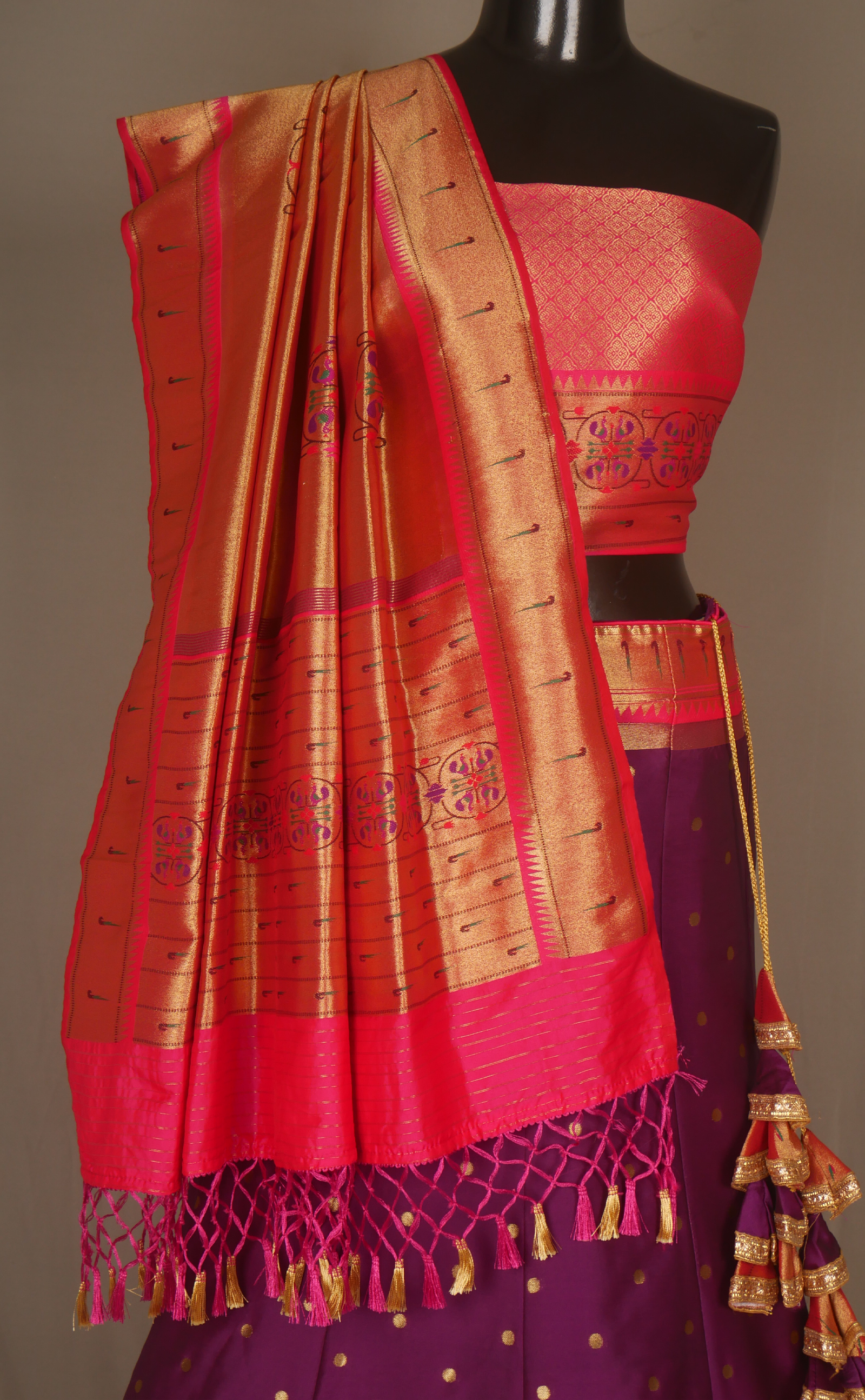 Paithani Vegan Silk Banarasi Semi-Stitched Lehenga