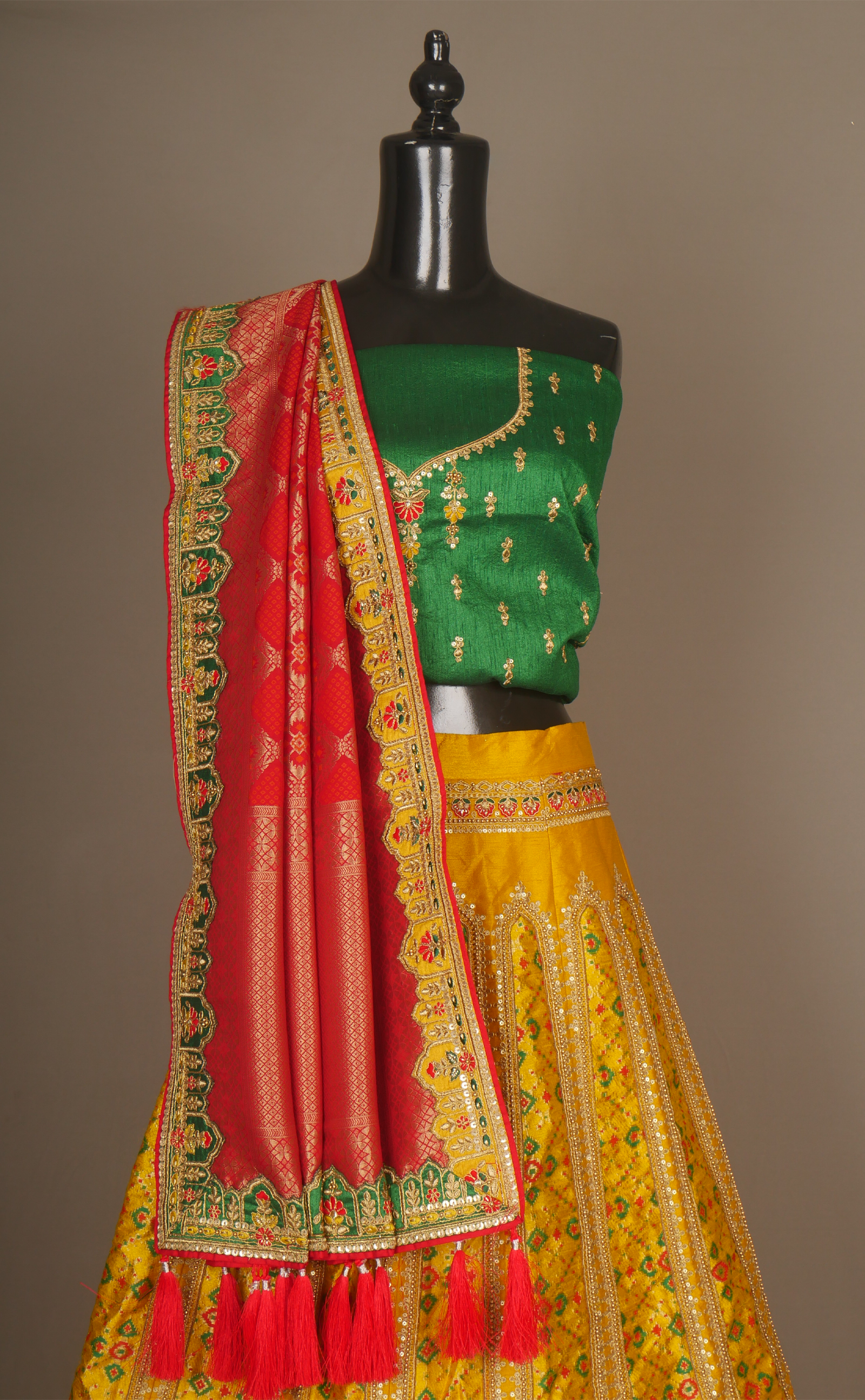 Vegan Silk Banarasi Patola Semi-Stitched Lehenga