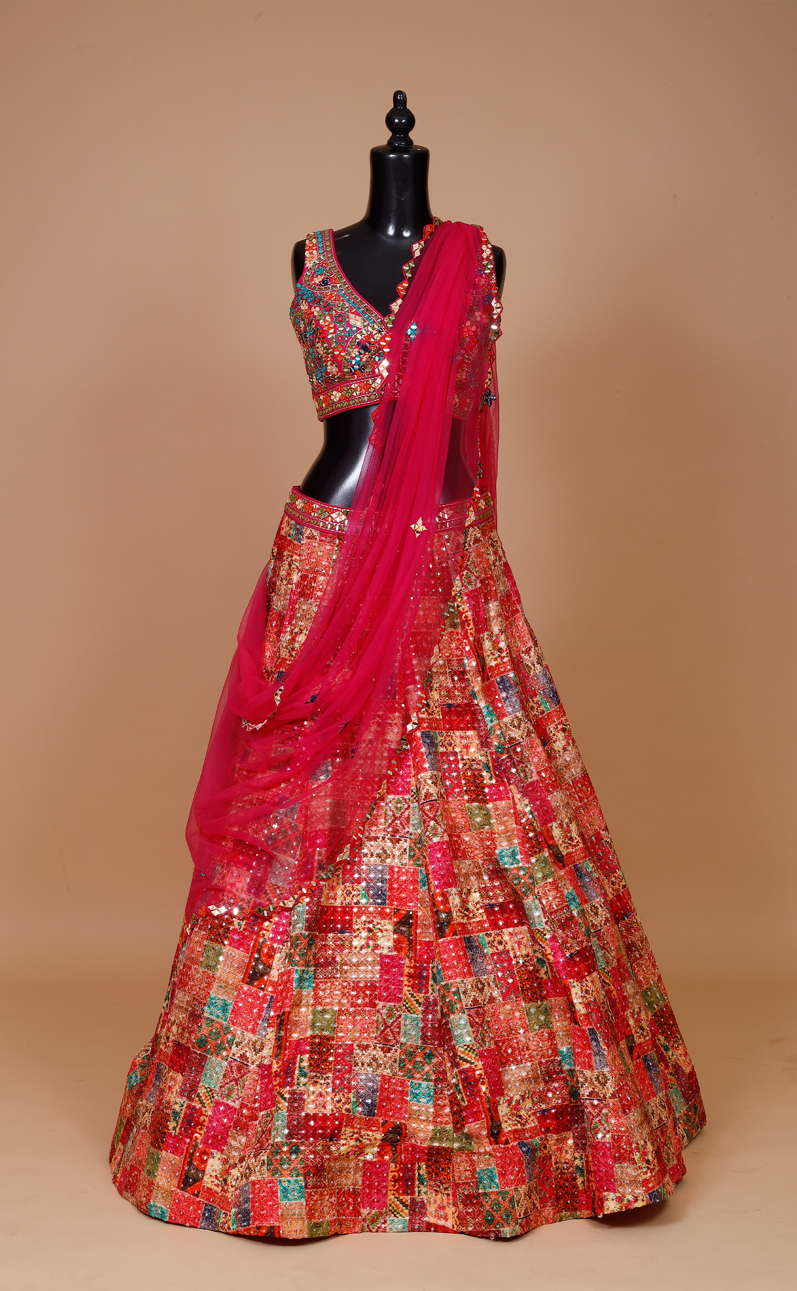 Multicoloured Lehenga In Vegan Tussar Silk