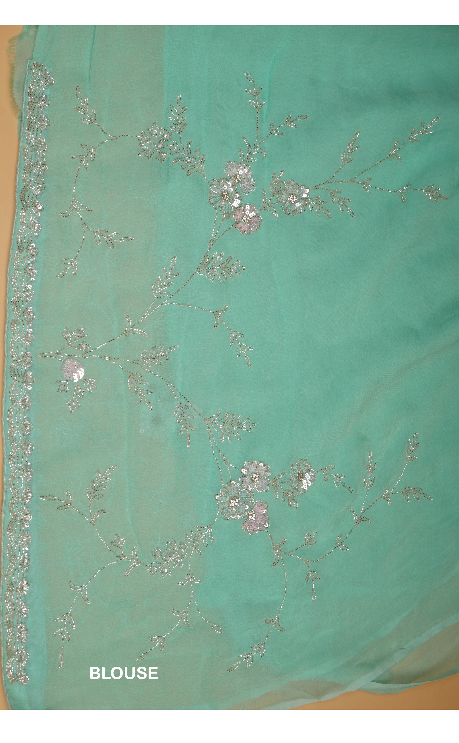 Sea Green Hand Jaal Embroidery Saree In Vegan Georgette