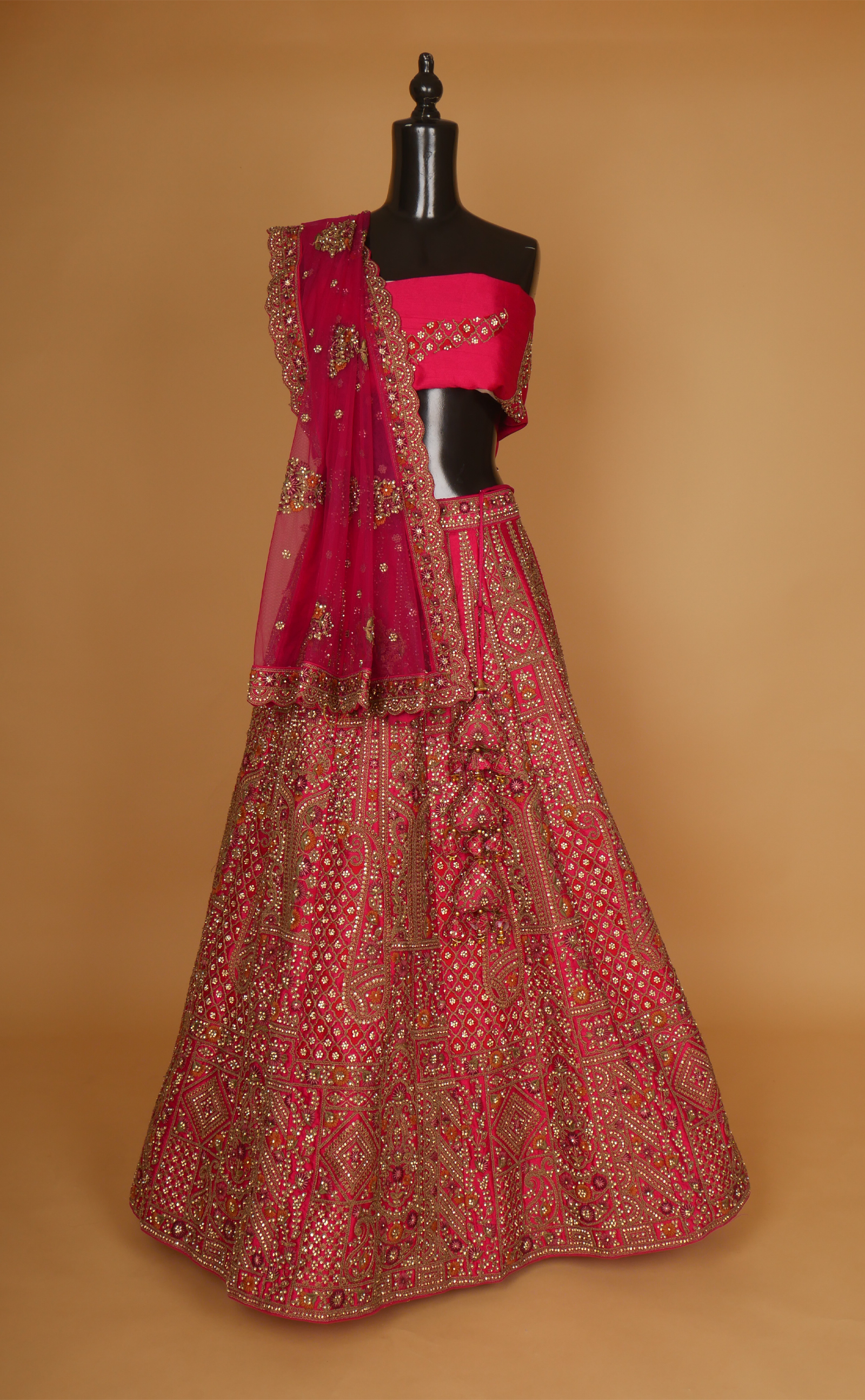 Rani Antique Work Bridal Lehenga In Vegan Raw Silk