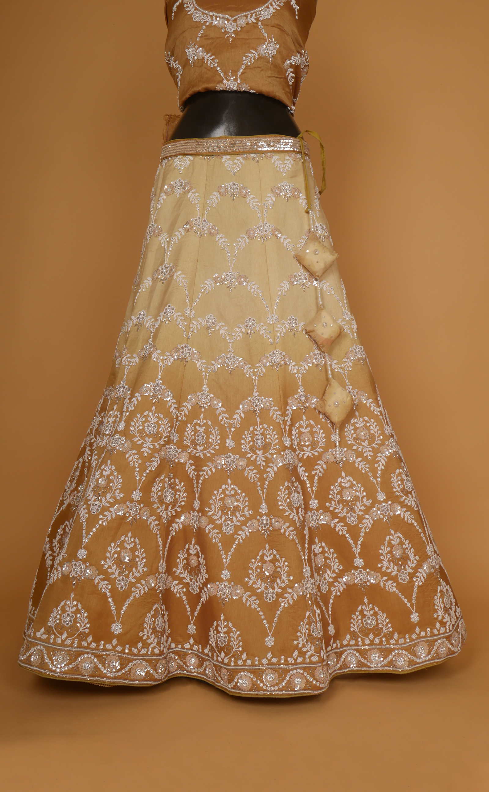 Shaded Hand Pearl Embroidery Bridal Lehenga In Vegan Raw Silk