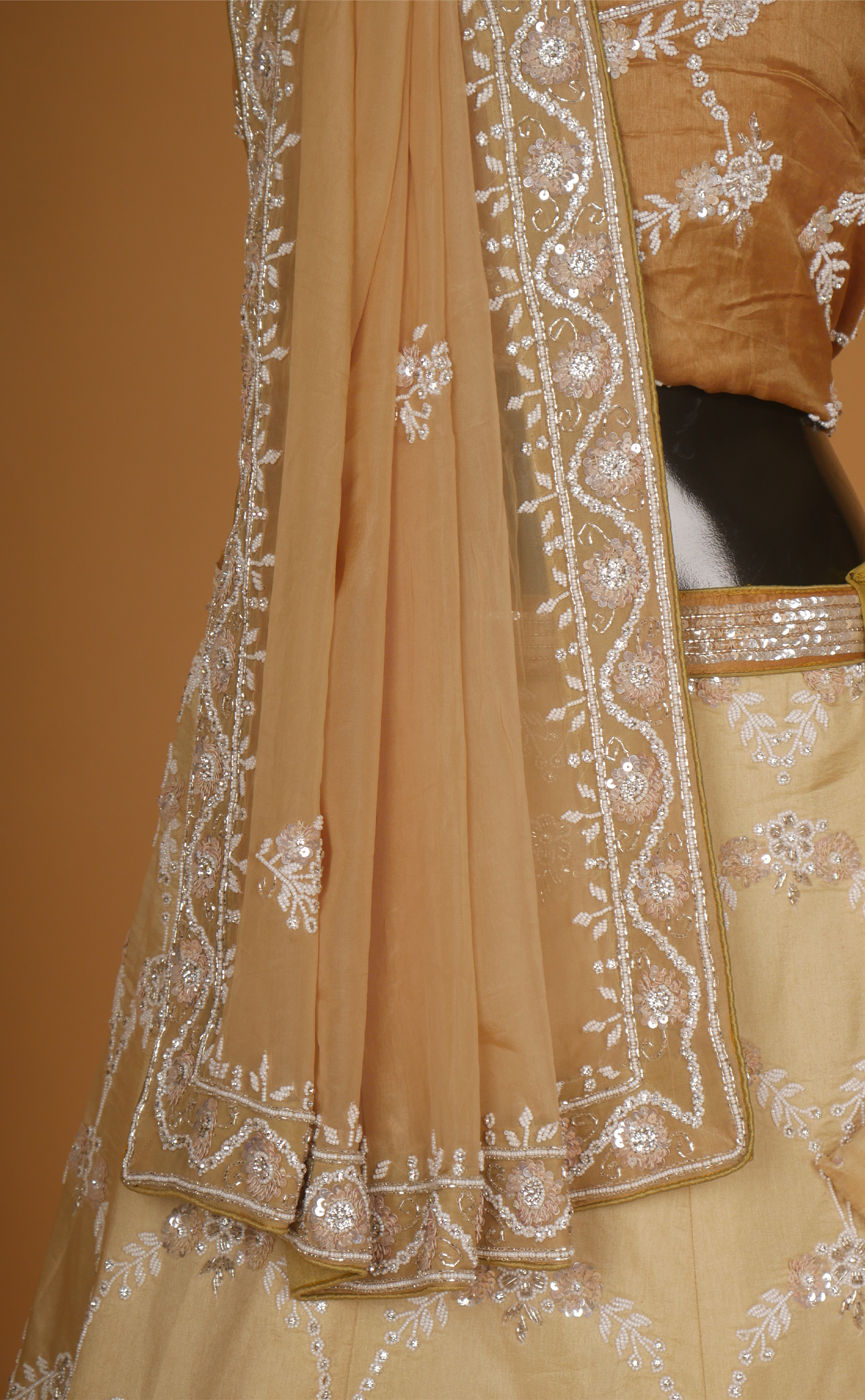 Shaded Hand Pearl Embroidery Bridal Lehenga In Vegan Raw Silk