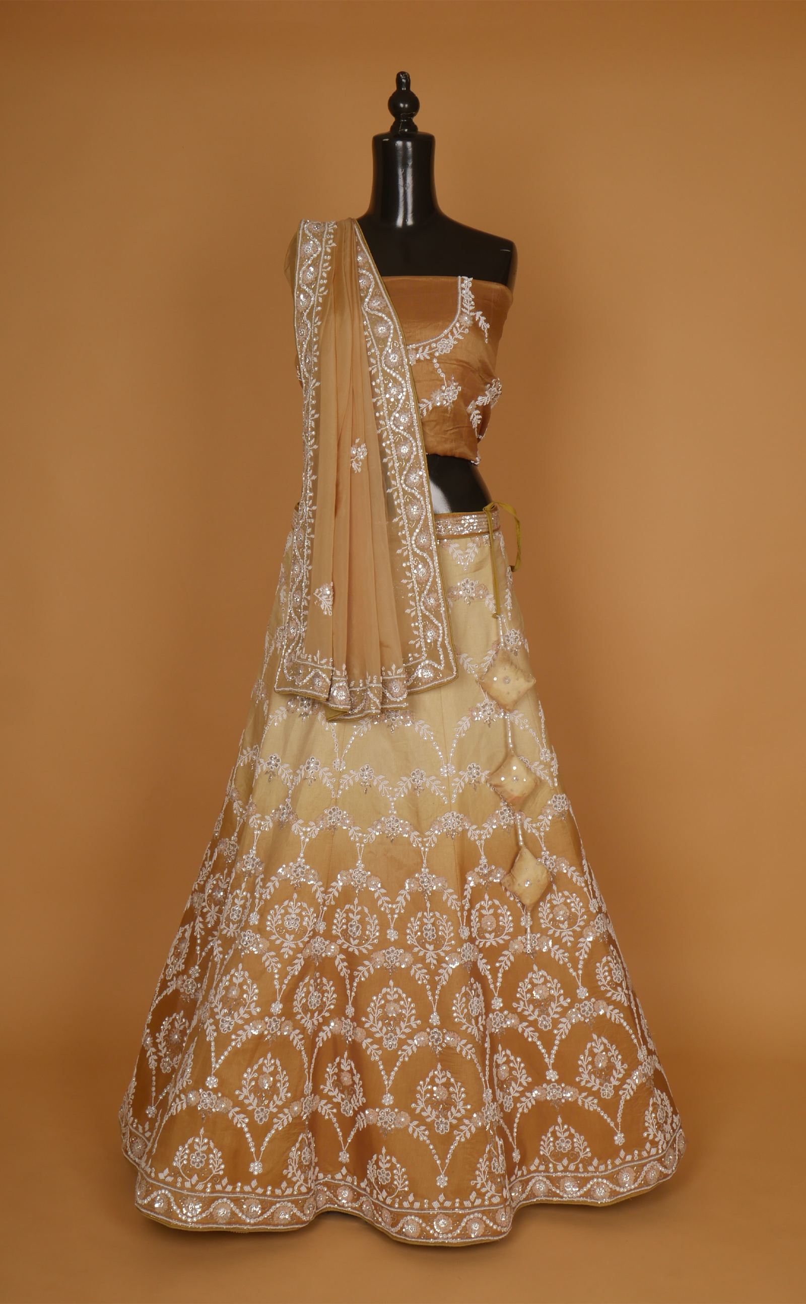 Shaded Hand Pearl Embroidery Bridal Lehenga In Vegan Raw Silk