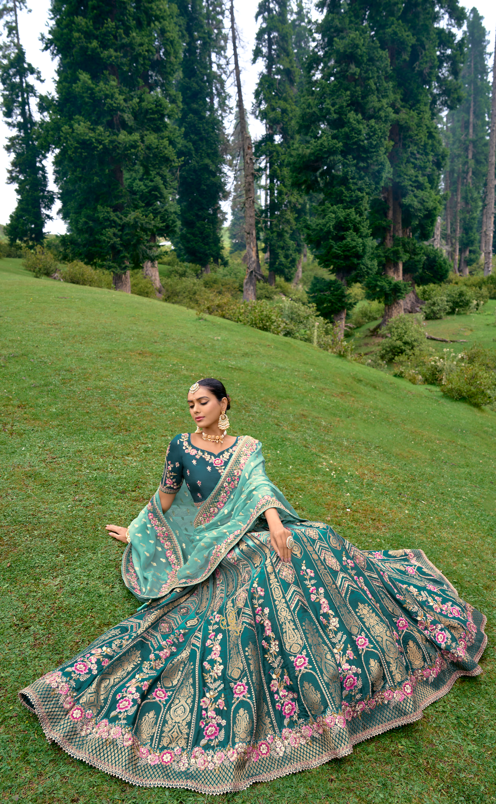 Blue Shaded Embroidered Lehenga In Banarasi Vegan Raw Silk