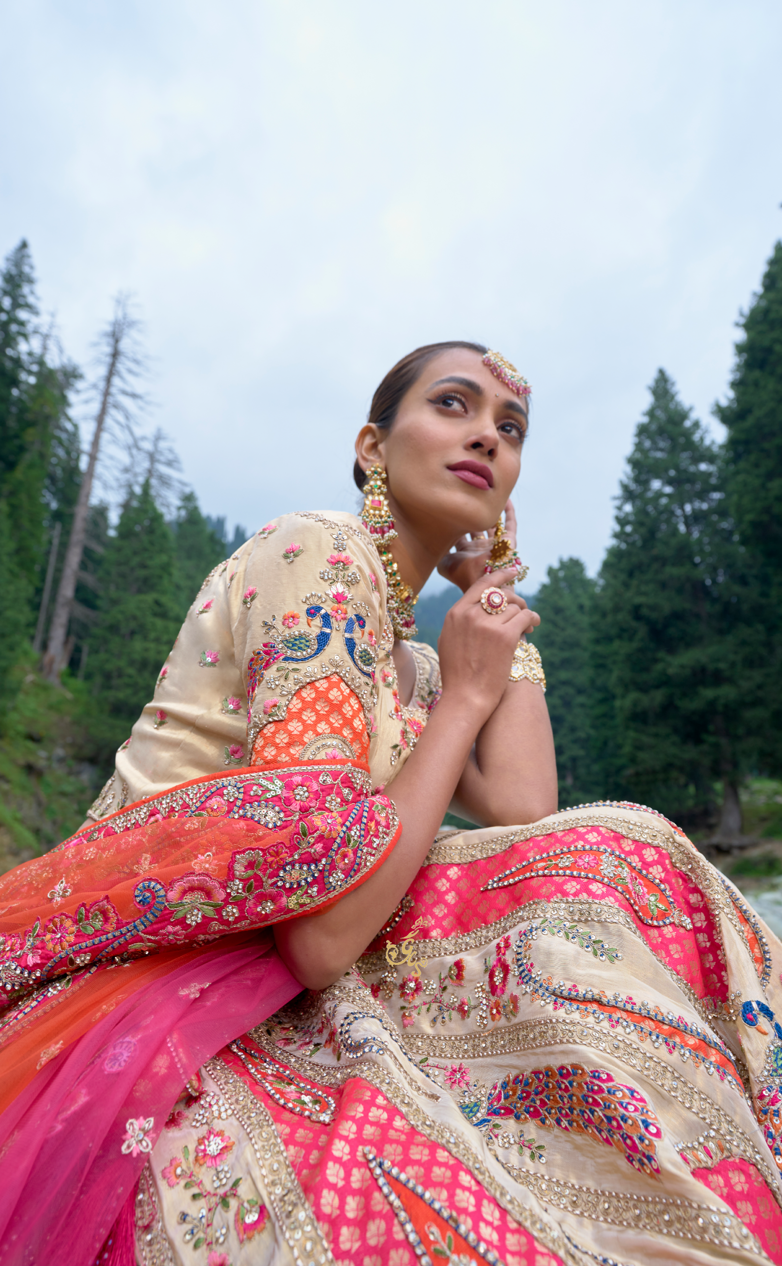 Creme Embroidered Lehenga In Vegan Soft Tissue