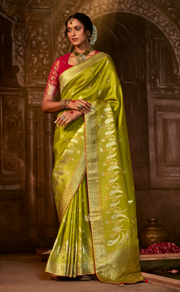 Brown Yellow Saree In Banarasi Vegan Muga Silk