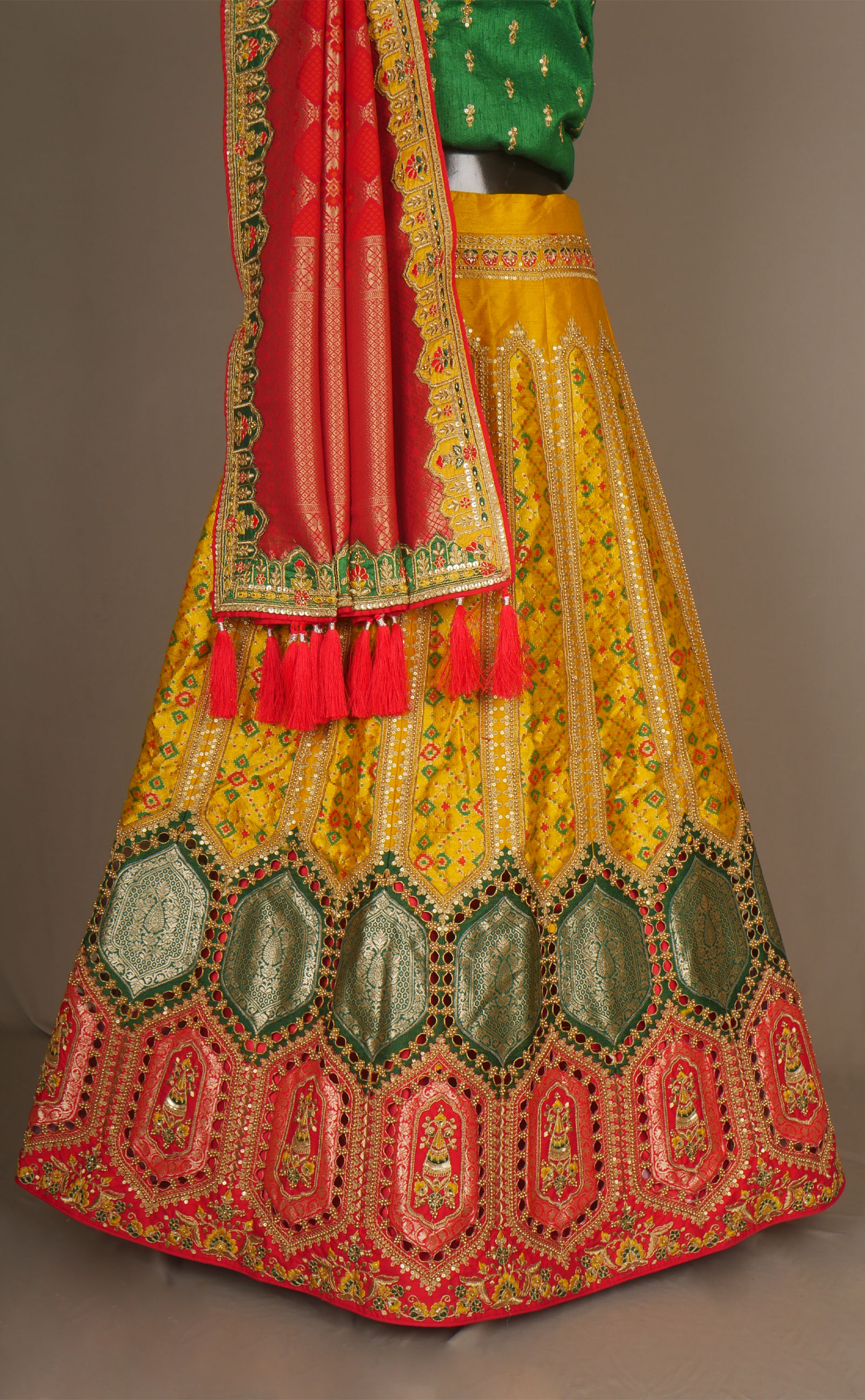 Vegan Silk Banarasi Patola Semi-Stitched Lehenga