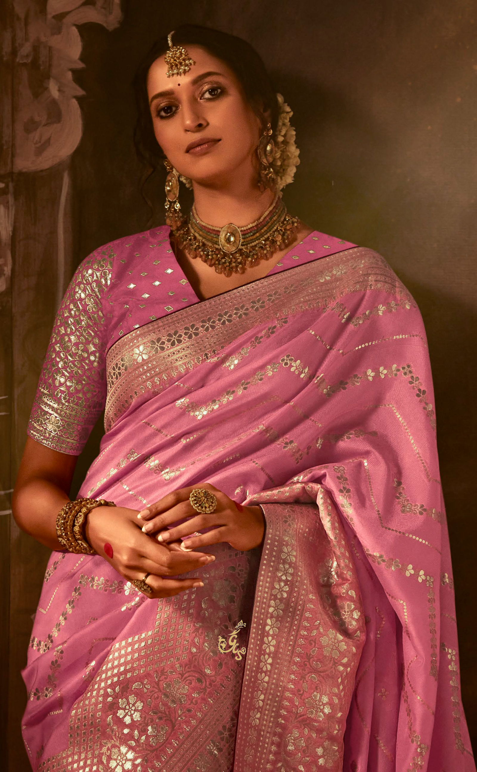 Tulip Pink Saree In Banarasi Vegan Muga Silk