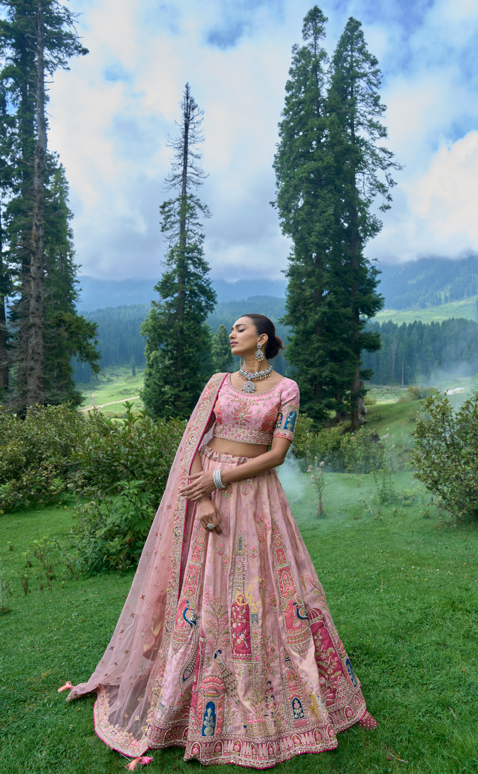 Light Pink Embroidered Lehenga In Vegan Soft Tissue