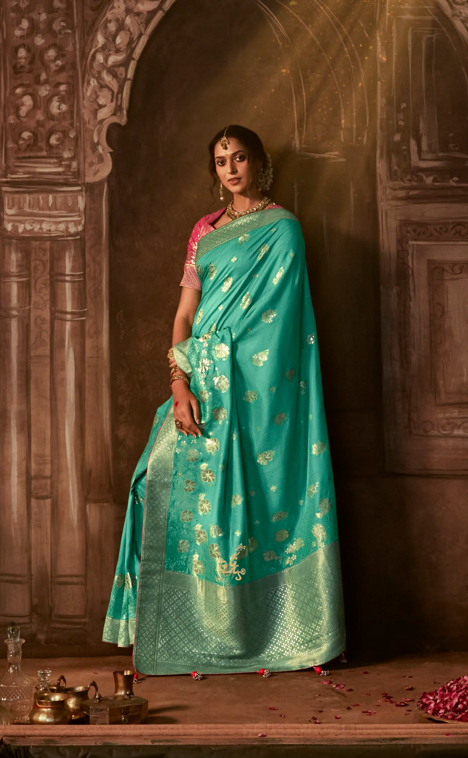 Mint Saree In Banarasi Vegan Muga Silk